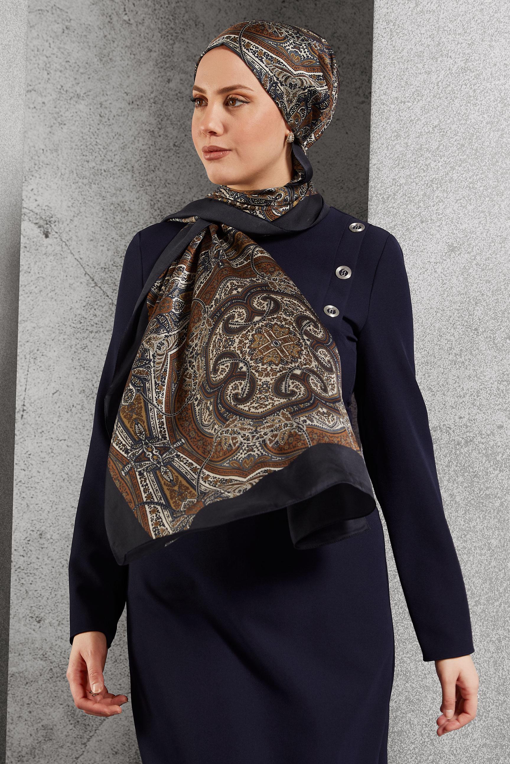 Tesettür giyim TABA ALVİNA ETNİK DESENLİ ŞAL 8510