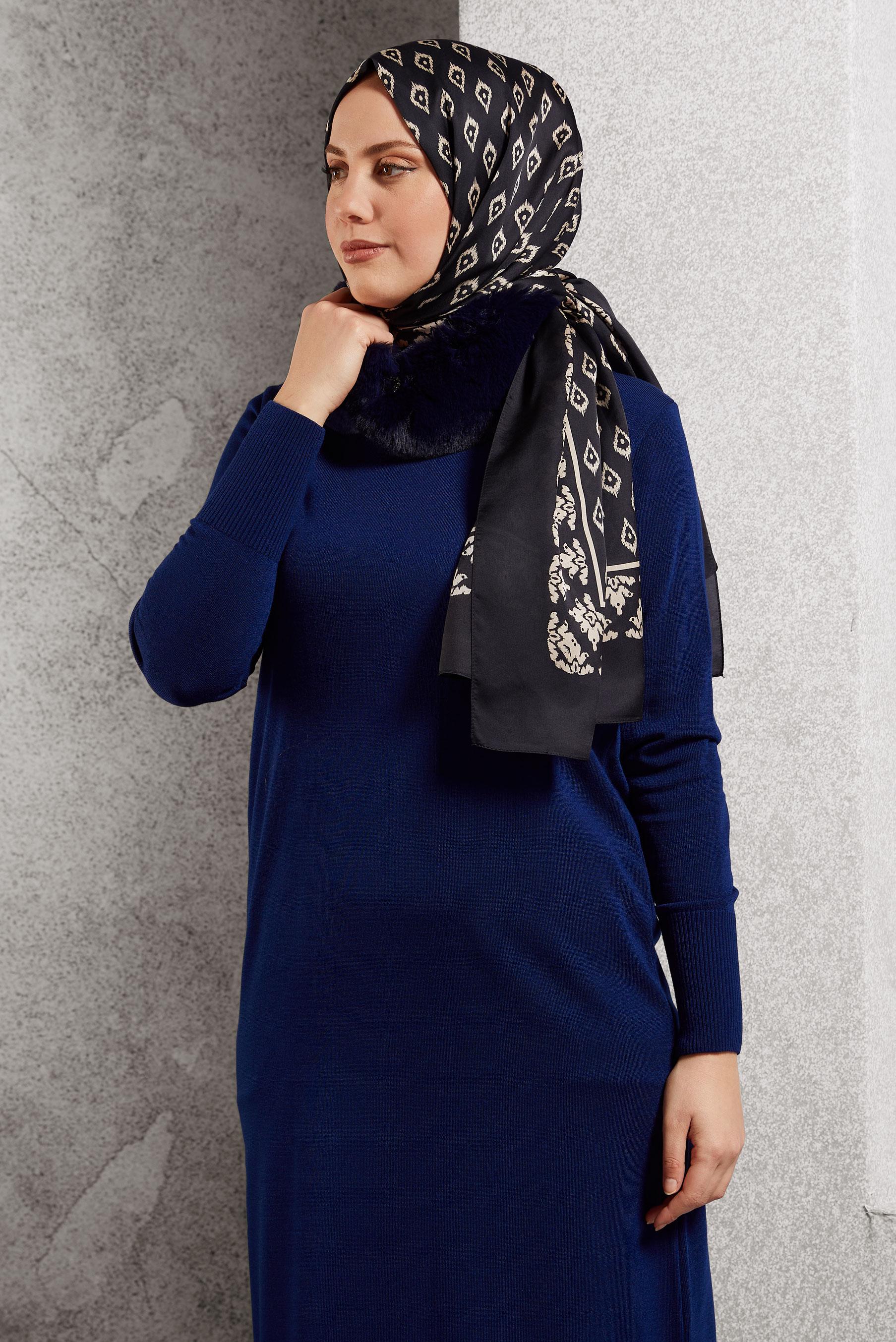 Tesettür giyim SİYAH ALVİNA DESENLİ ŞAL 8511