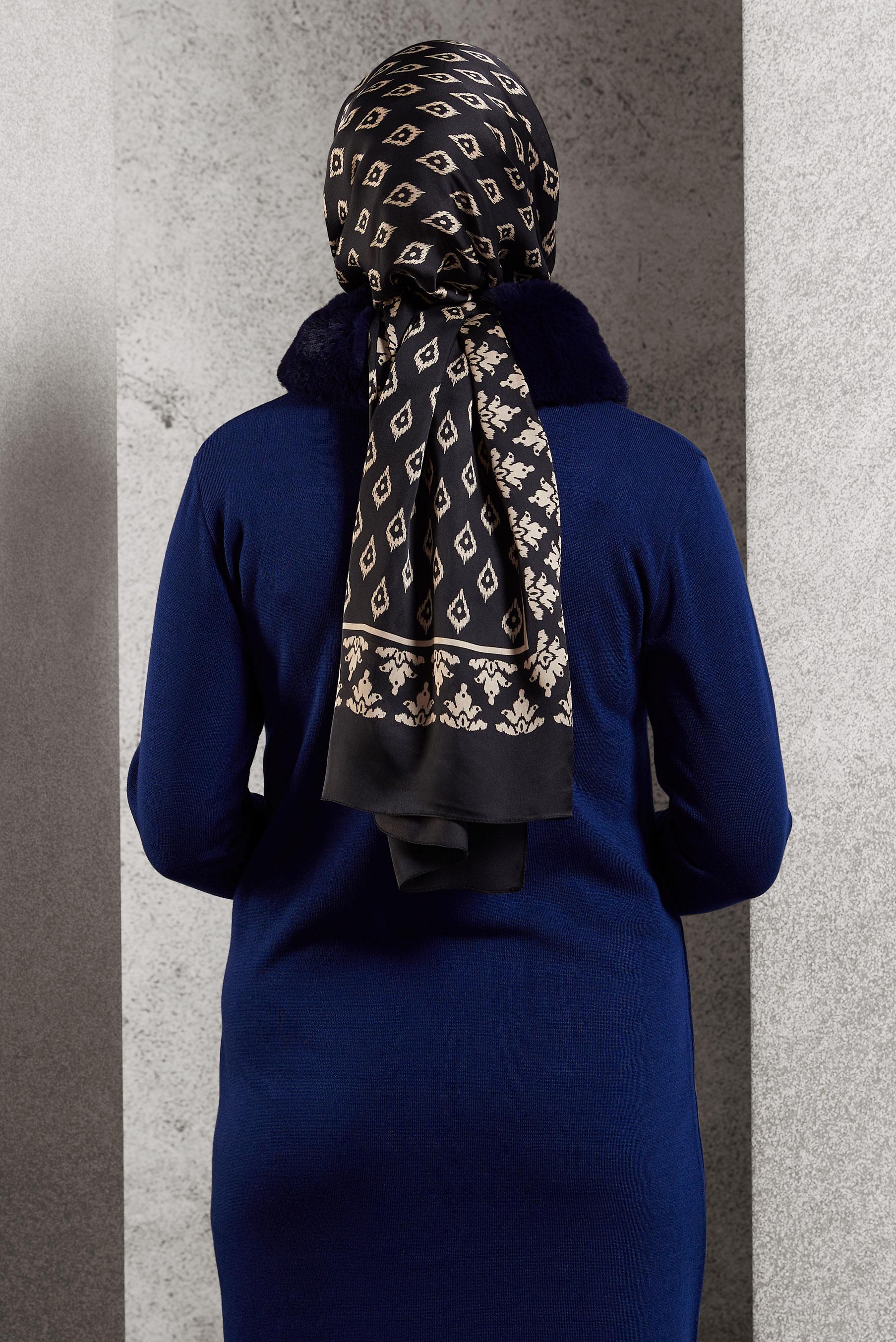 Tesettür giyim SİYAH ALVİNA DESENLİ ŞAL 8511