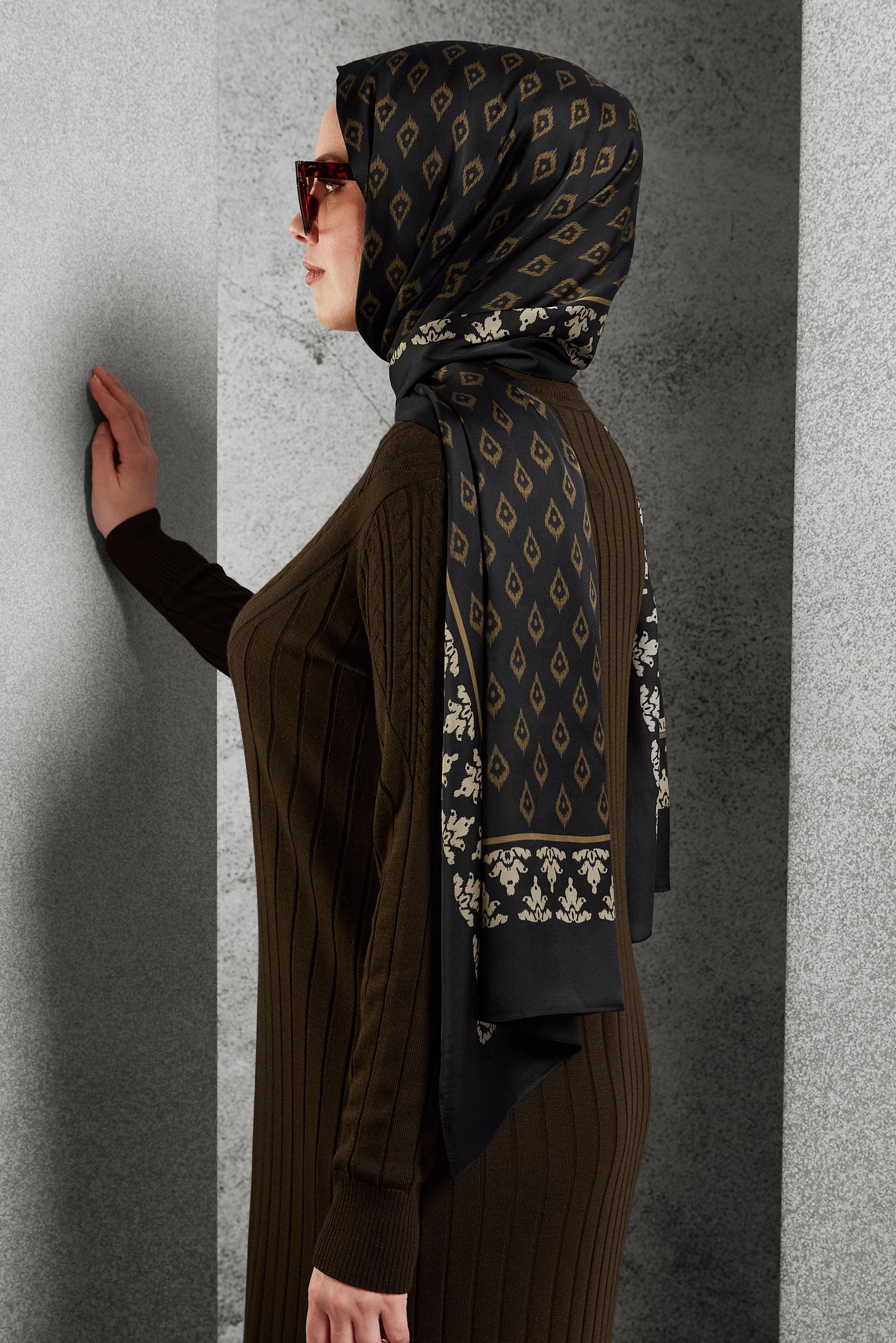 Tesettür giyim KAHVE ALVİNA DESENLİ ŞAL 8511