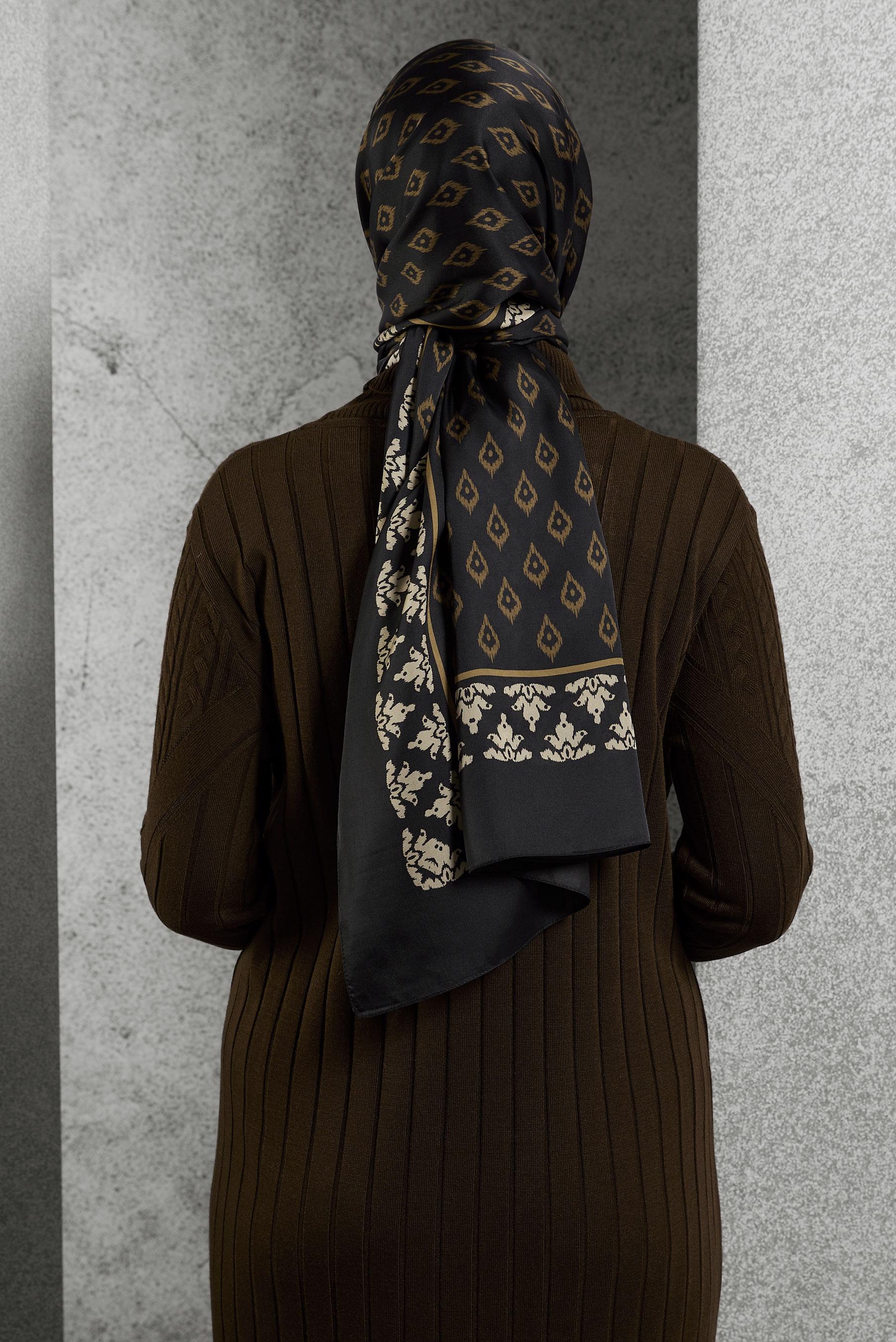 Tesettür giyim KAHVE ALVİNA DESENLİ ŞAL 8511