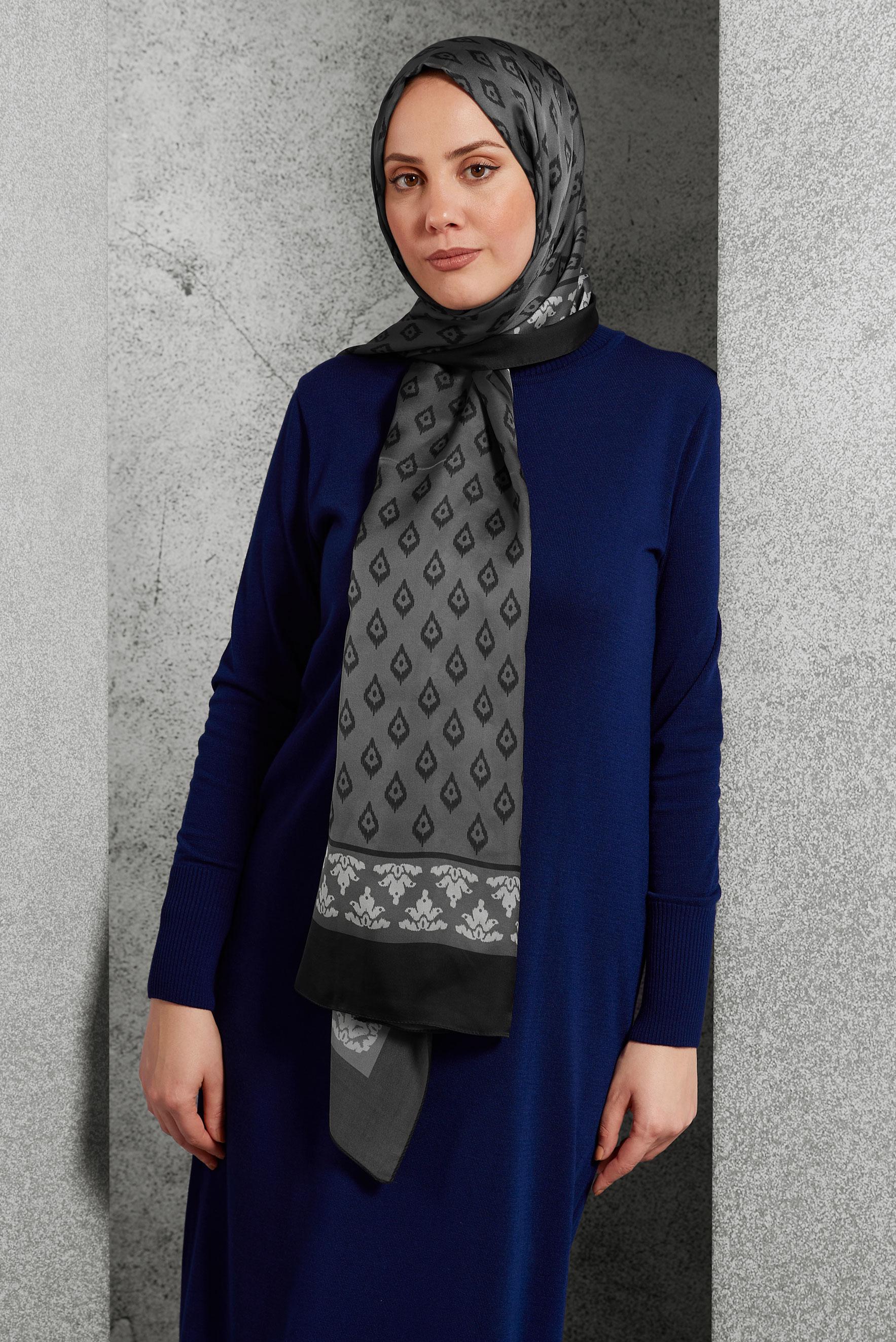 Tesettür giyim GRİ ALVİNA DESENLİ ŞAL 8511