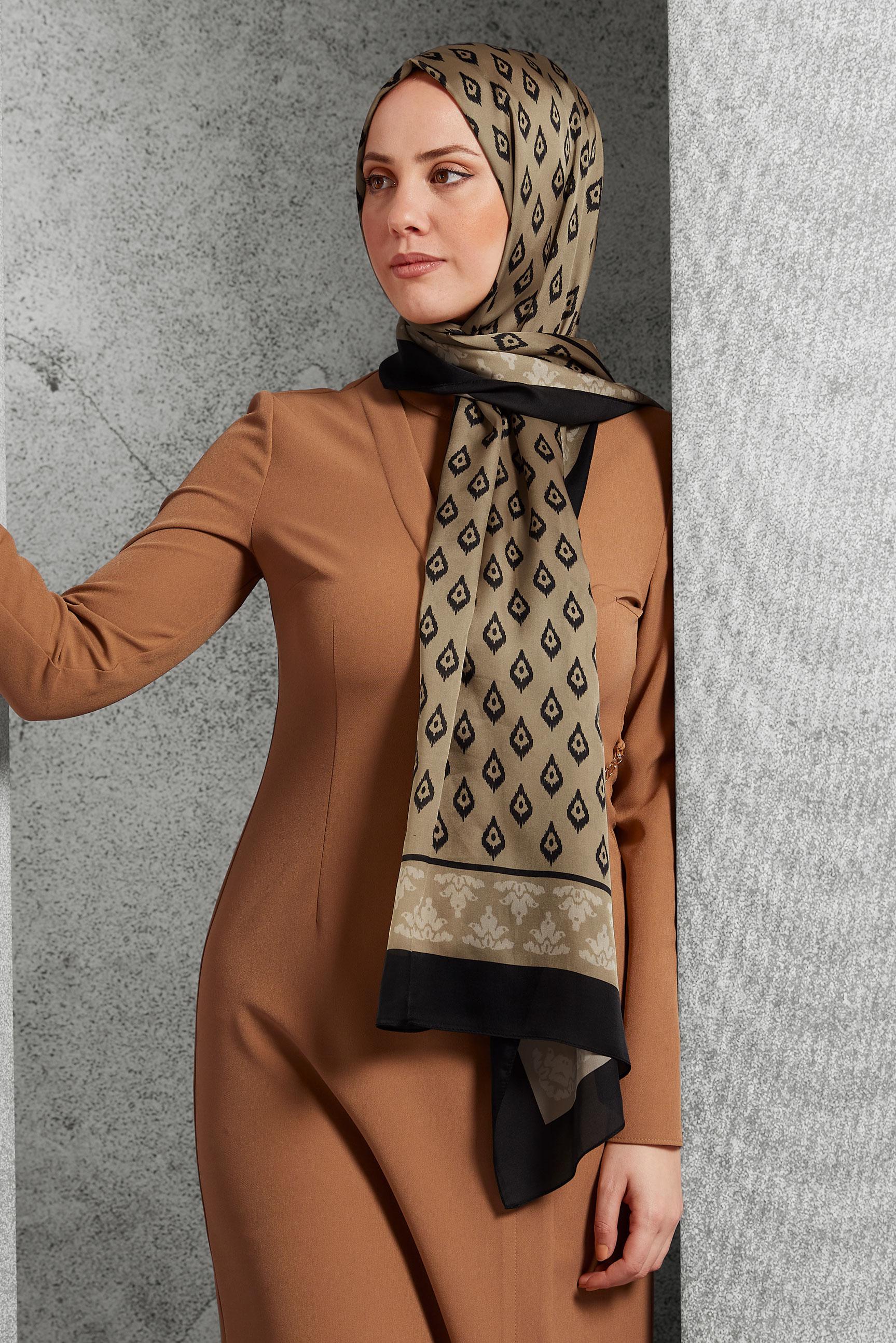 Tesettür giyim KAHVE ALVİNA DESENLİ ŞAL 8511