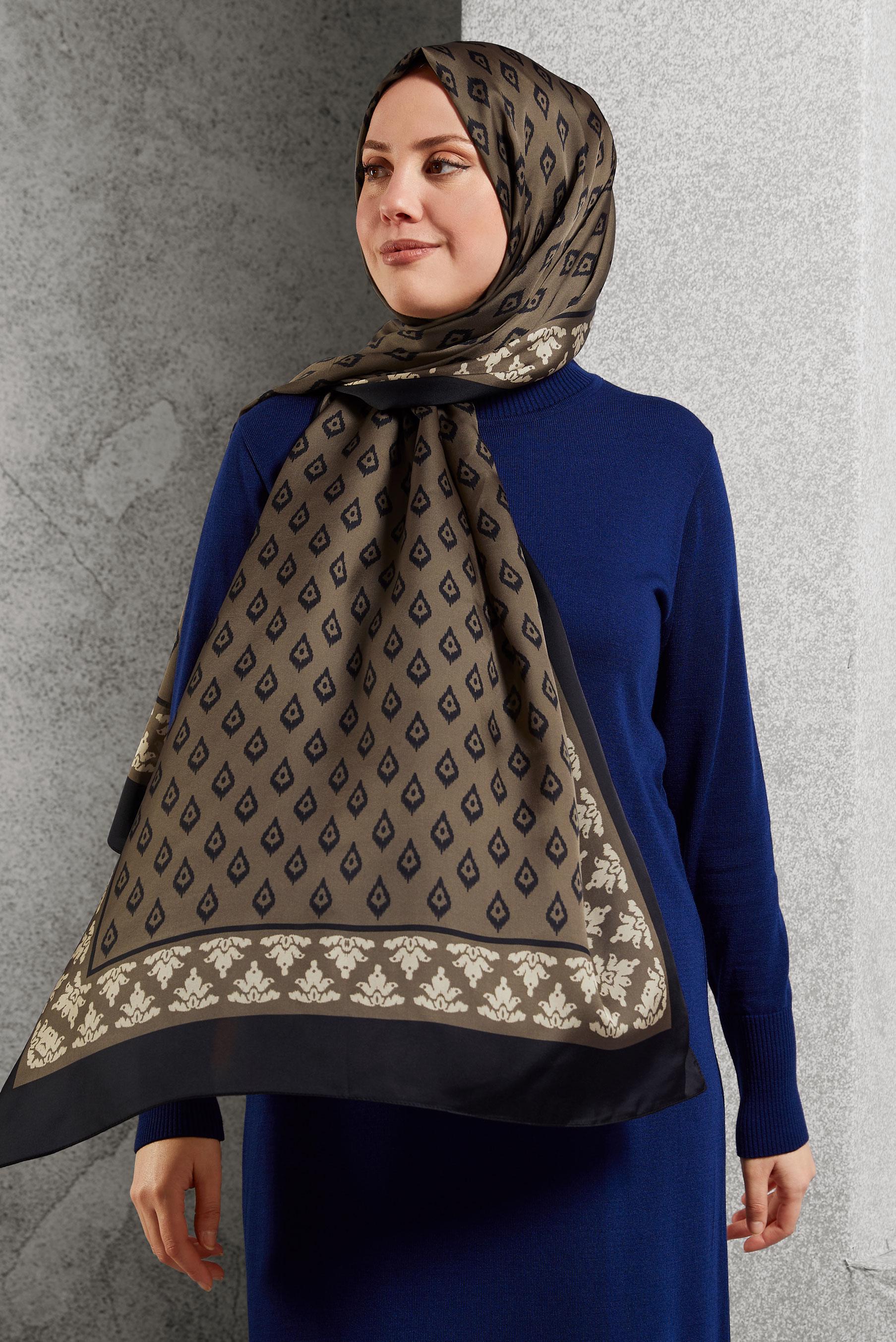 Tesettür giyim HAKİ ALVİNA DESENLİ ŞAL 8511