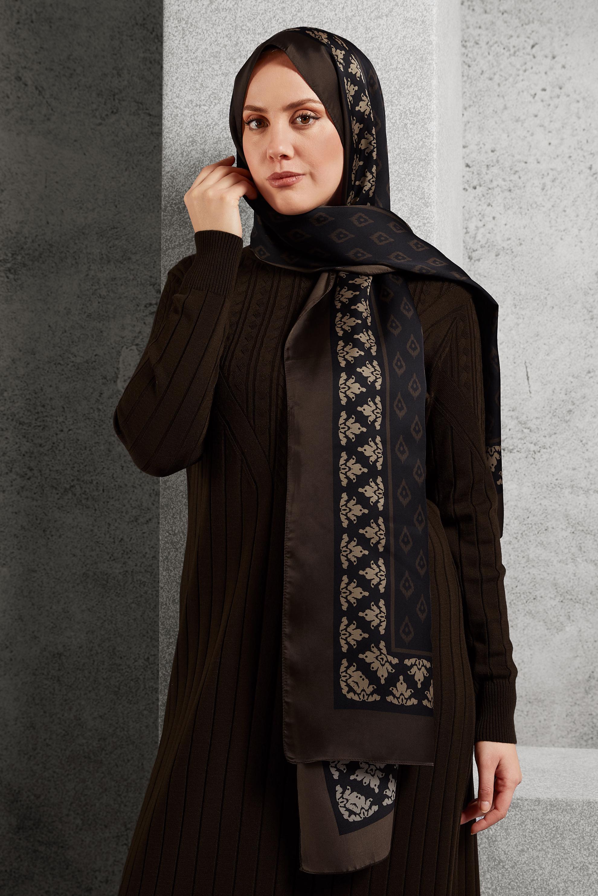 Tesettür giyim KAHVE ALVİNA DESENLİ ŞAL 8511
