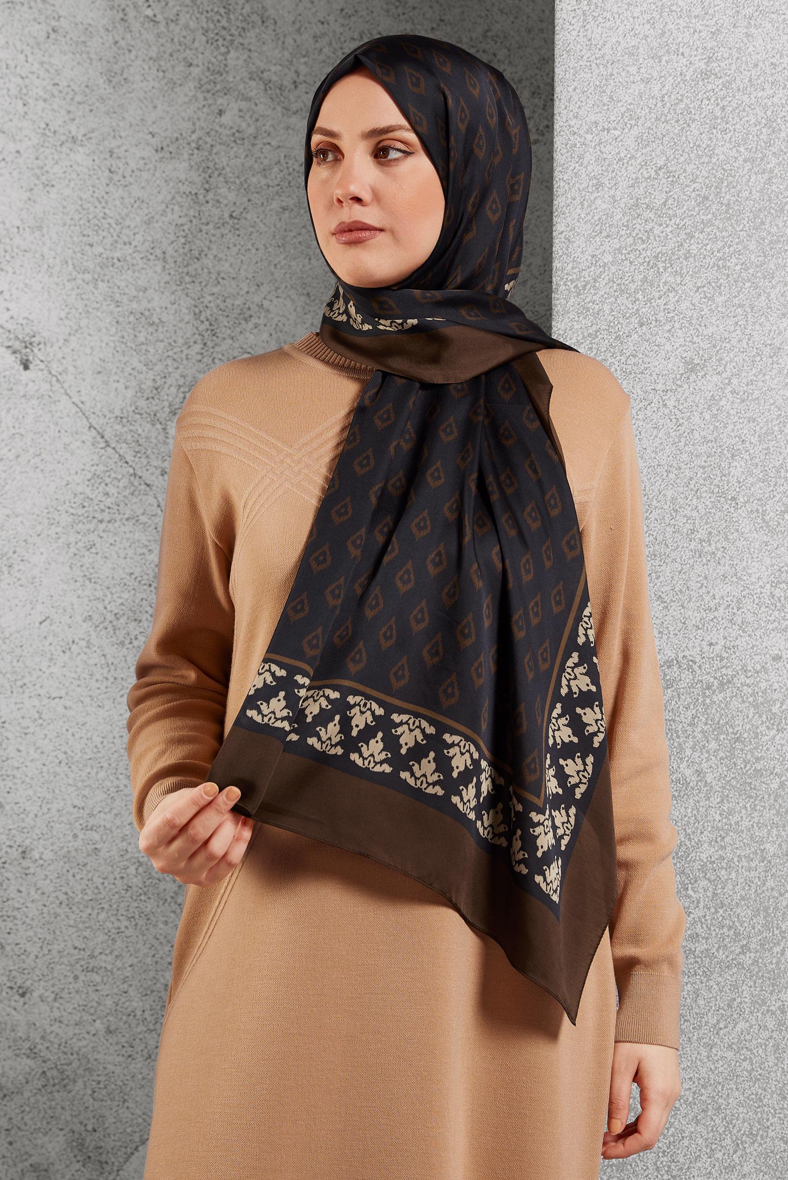 Tesettür giyim KAHVE ALVİNA DESENLİ ŞAL 8511