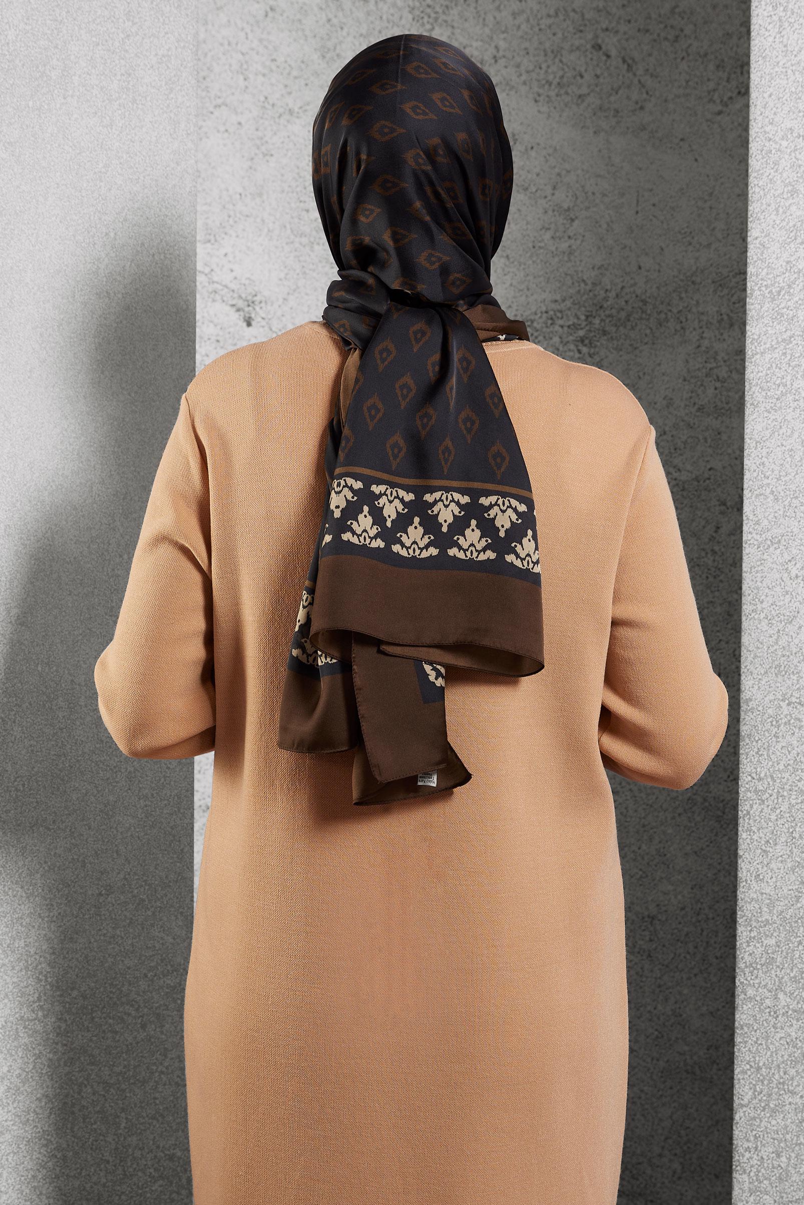 Tesettür giyim KAHVE ALVİNA DESENLİ ŞAL 8511