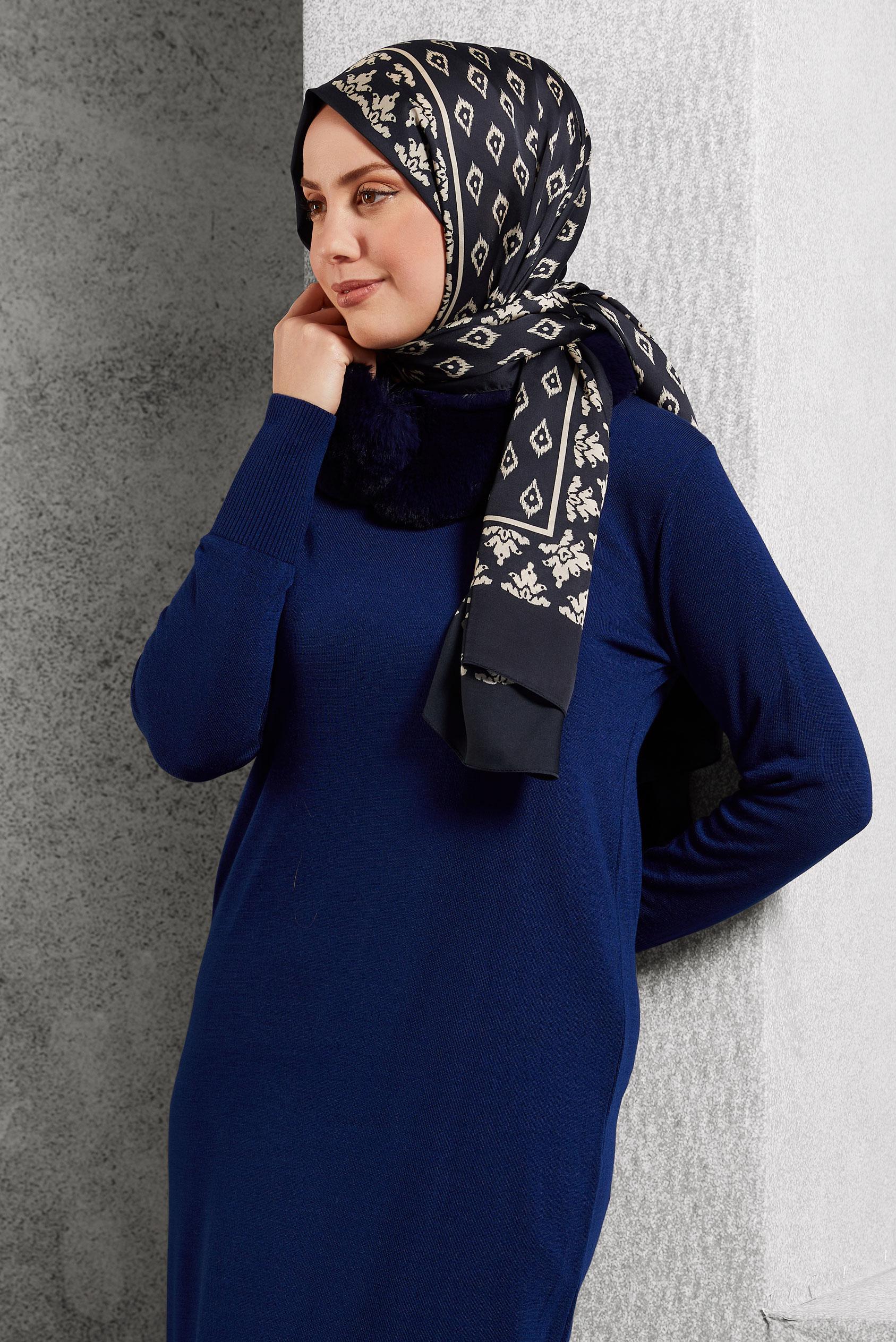 Tesettür giyim LACİVERT ALVİNA DESENLİ ŞAL 8511