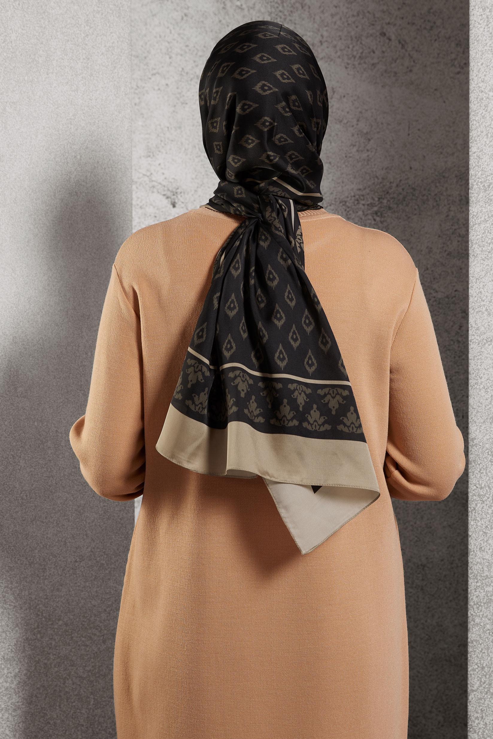 Tesettür giyim KAHVE ALVİNA DESENLİ ŞAL 8511