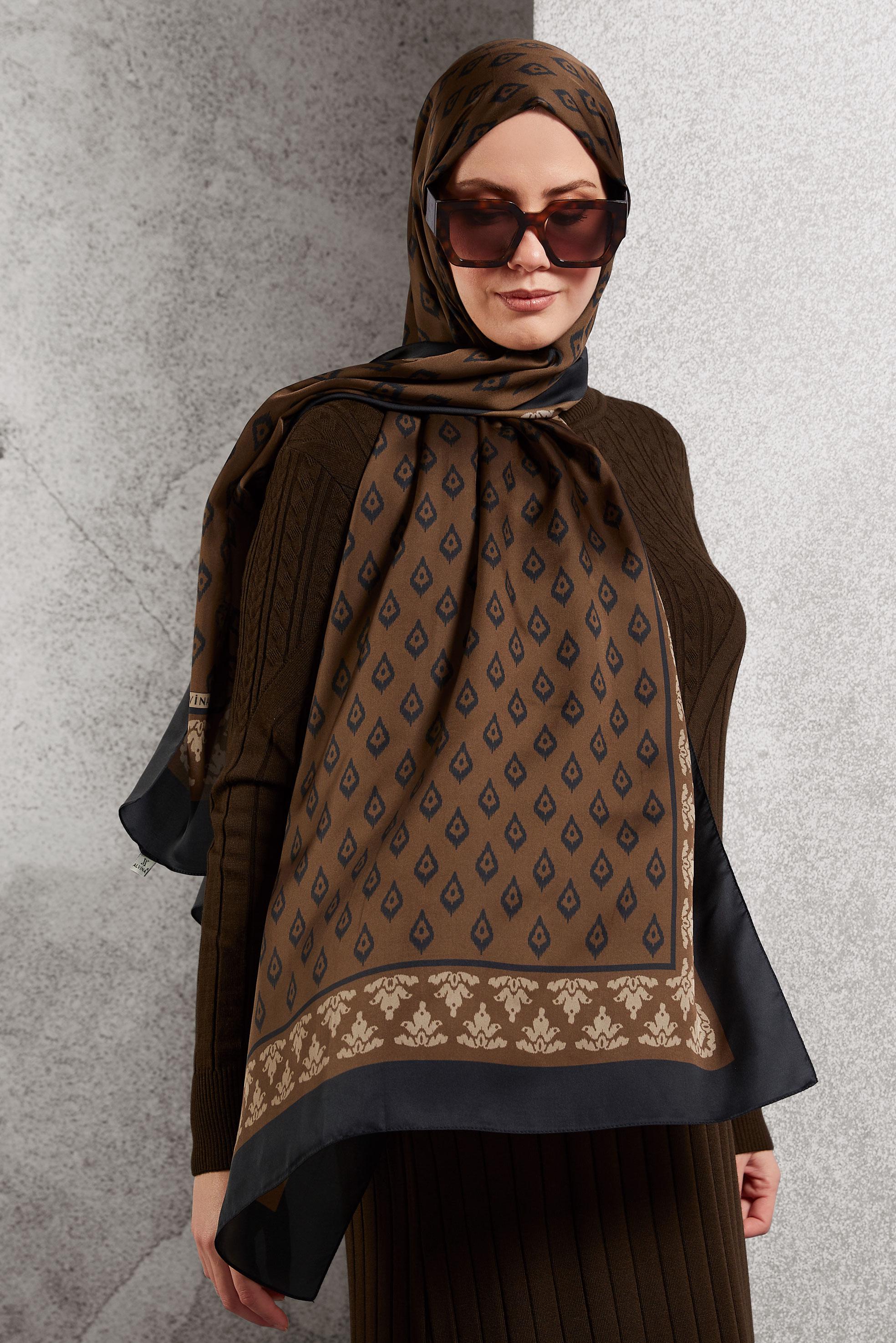 Tesettür giyim TABA ALVİNA DESENLİ ŞAL 8511
