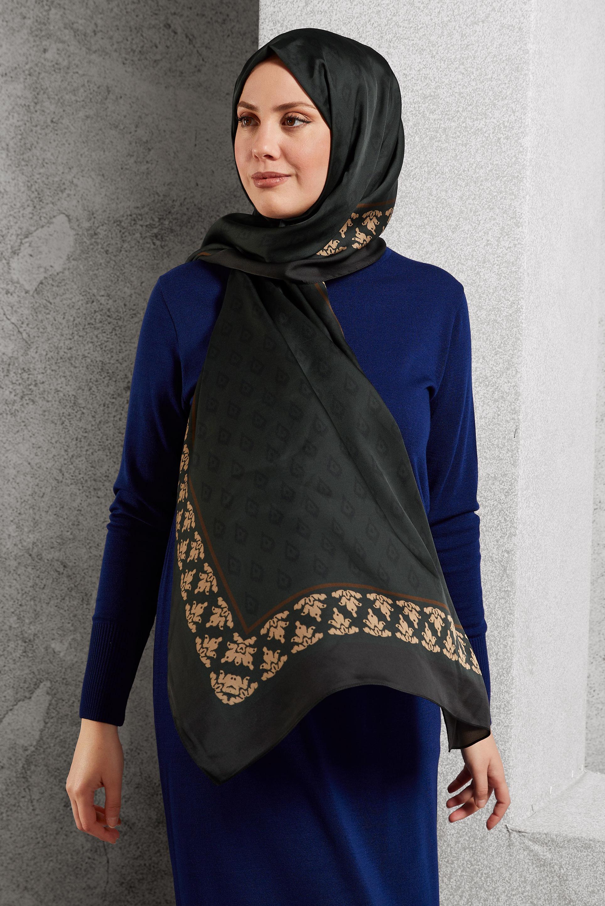 Tesettür giyim VİZON ALVİNA DESENLİ ŞAL 8511