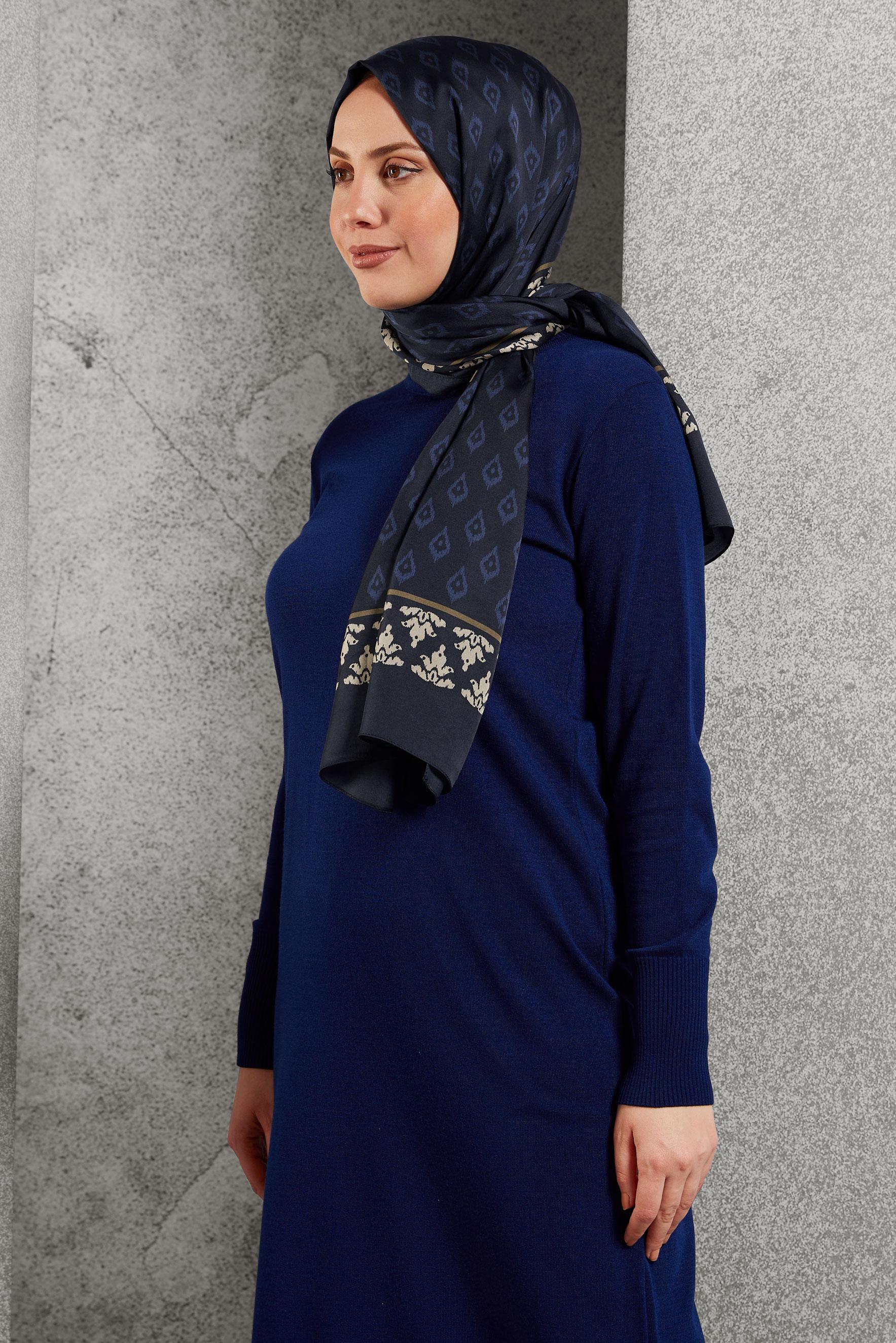 Tesettür giyim LACİVERT ALVİNA DESENLİ ŞAL 8511