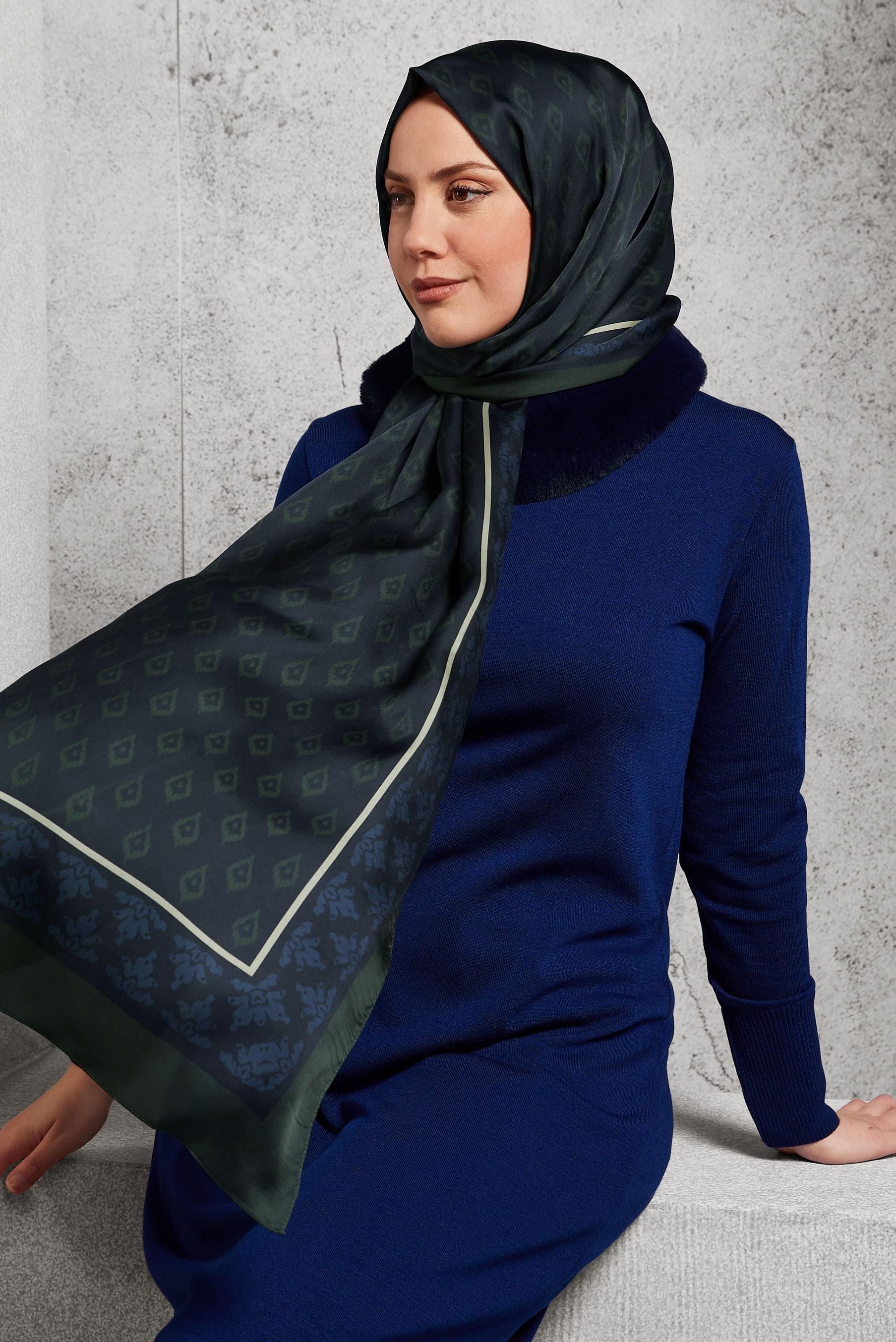 Tesettür giyim YEŞİL ALVİNA DESENLİ ŞAL 8511