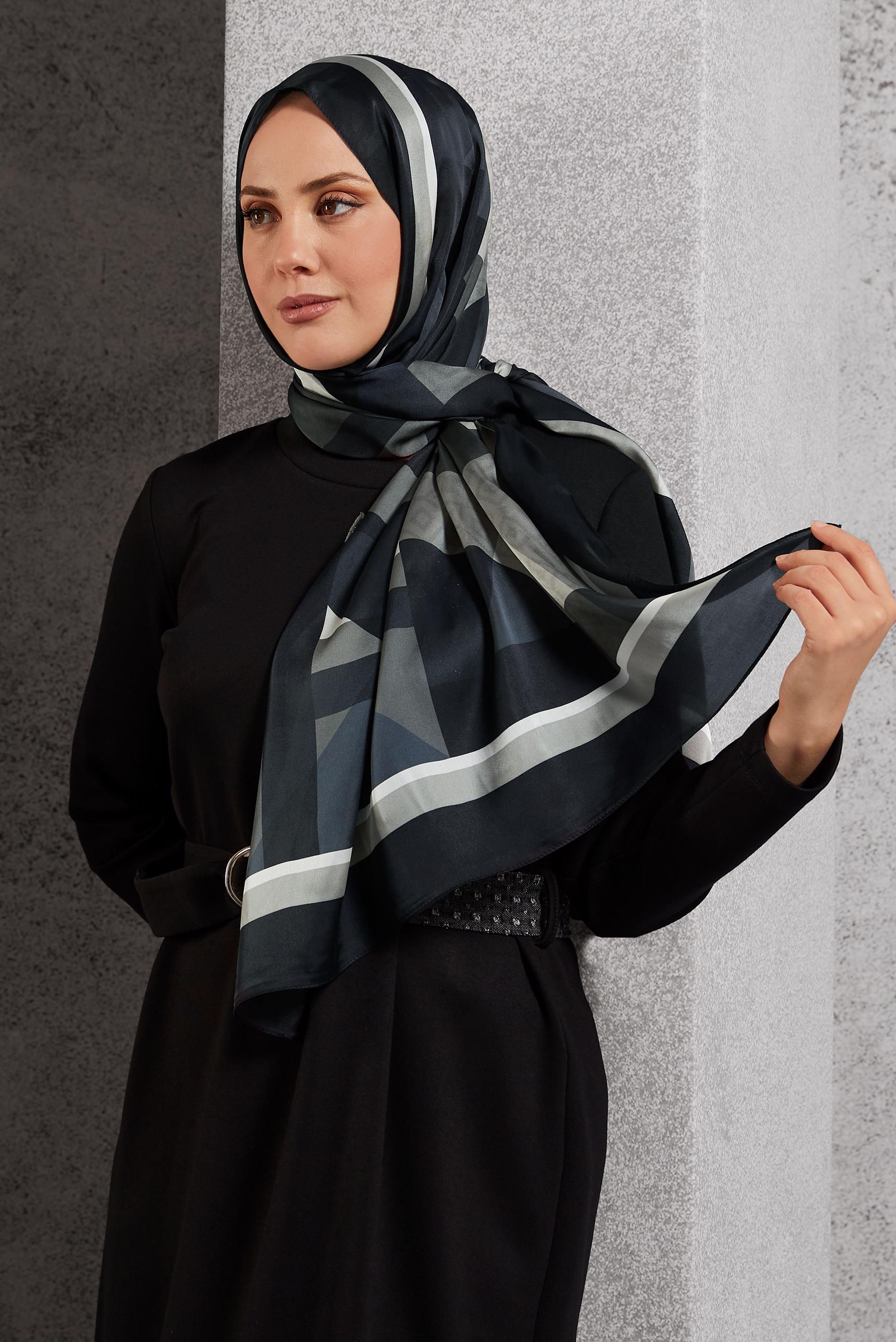 Tesettür giyim SİYAH ALVİNA GEOMETRİK DESEN ŞAL 8513