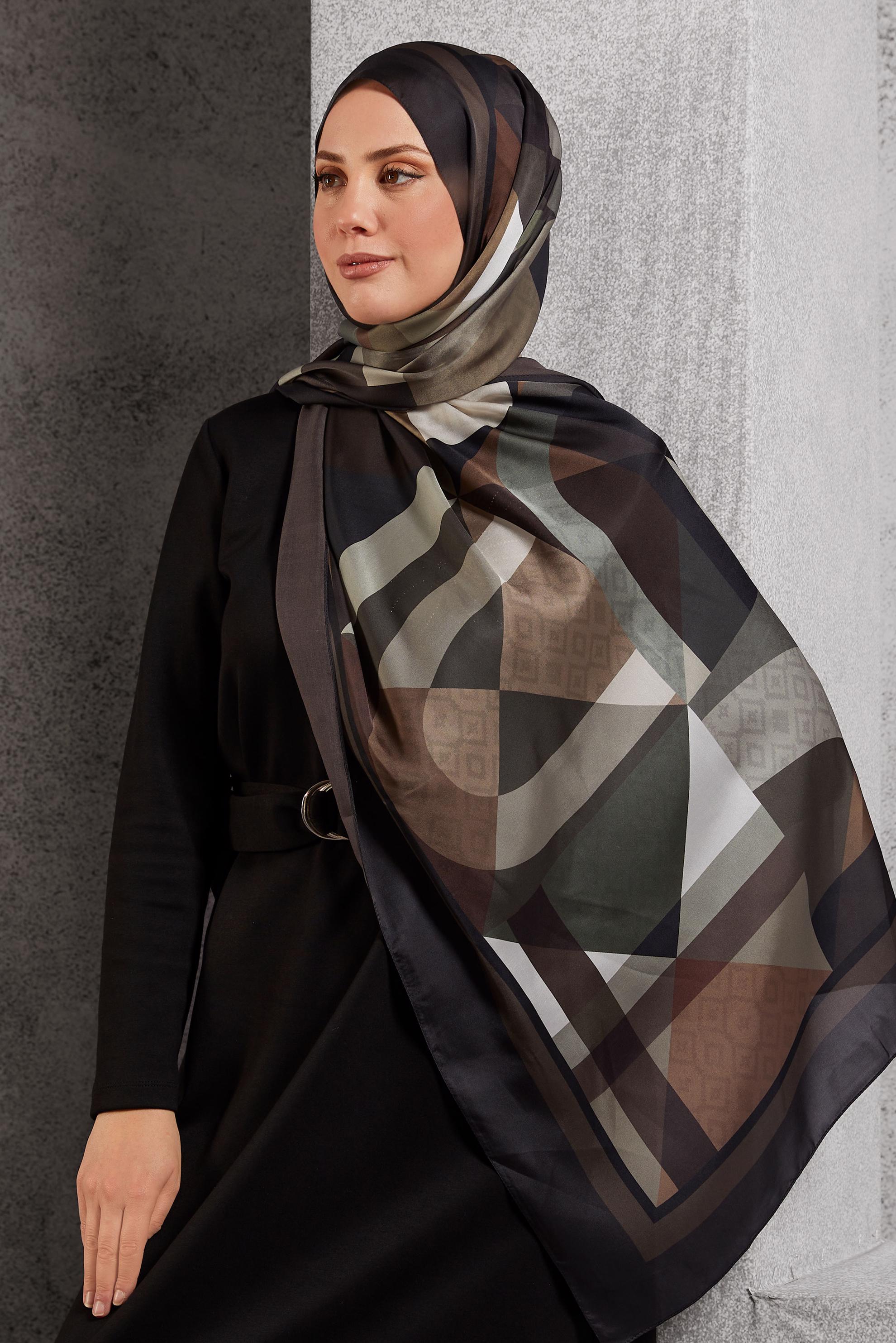 Tesettür giyim KAHVE ALVİNA GEOMETRİK DESEN ŞAL 8513