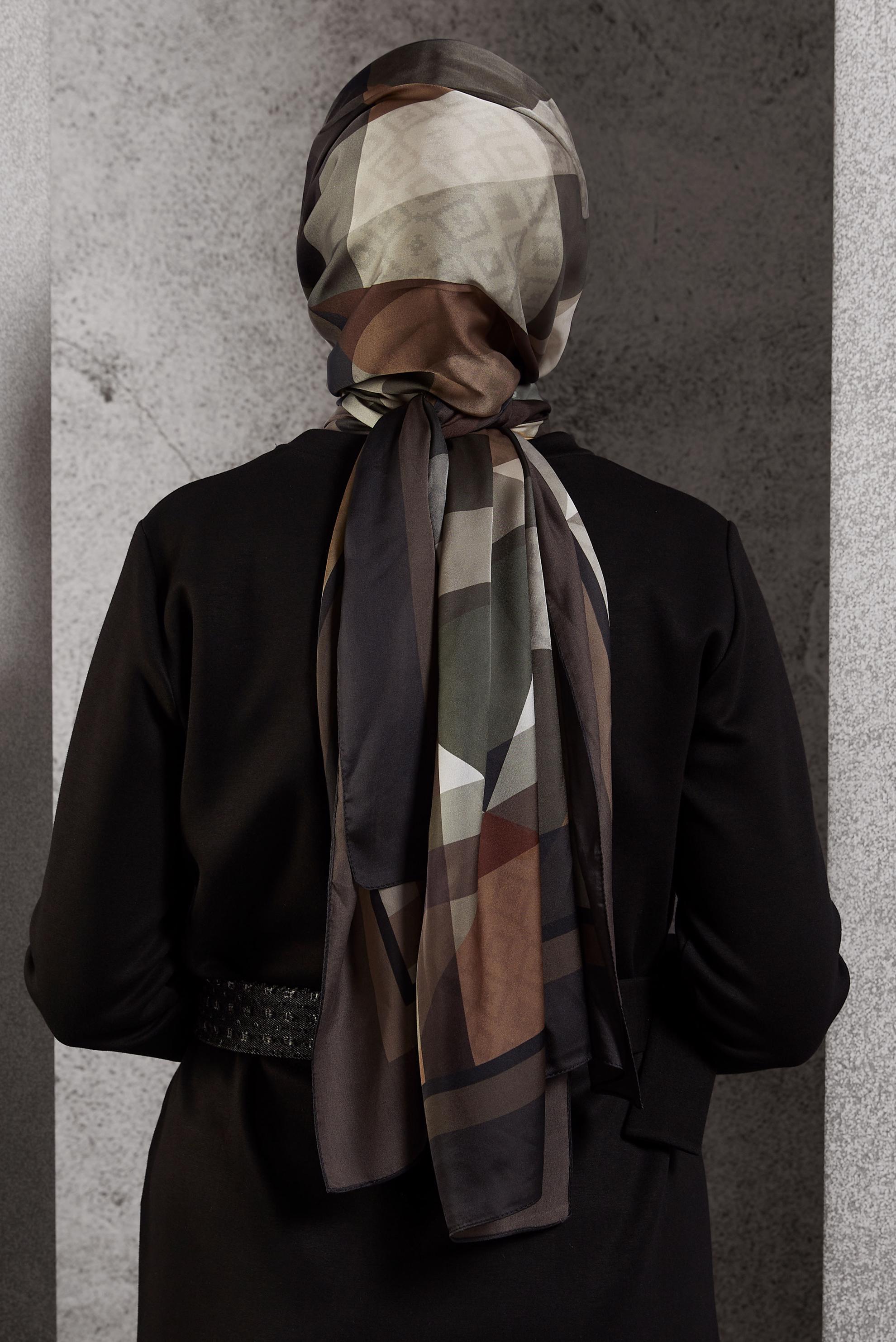 Tesettür giyim KAHVE ALVİNA GEOMETRİK DESEN ŞAL 8513