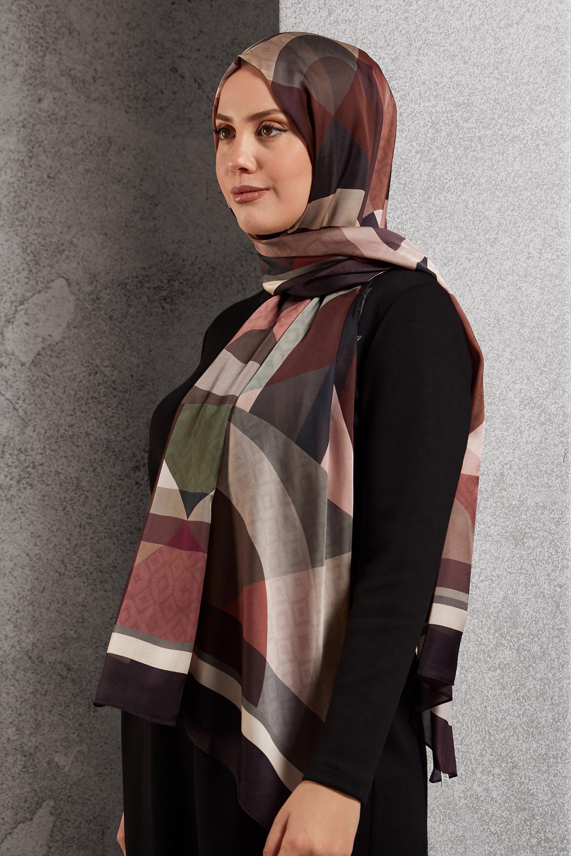 Tesettür giyim KAHVE ALVİNA GEOMETRİK DESEN ŞAL 8513
