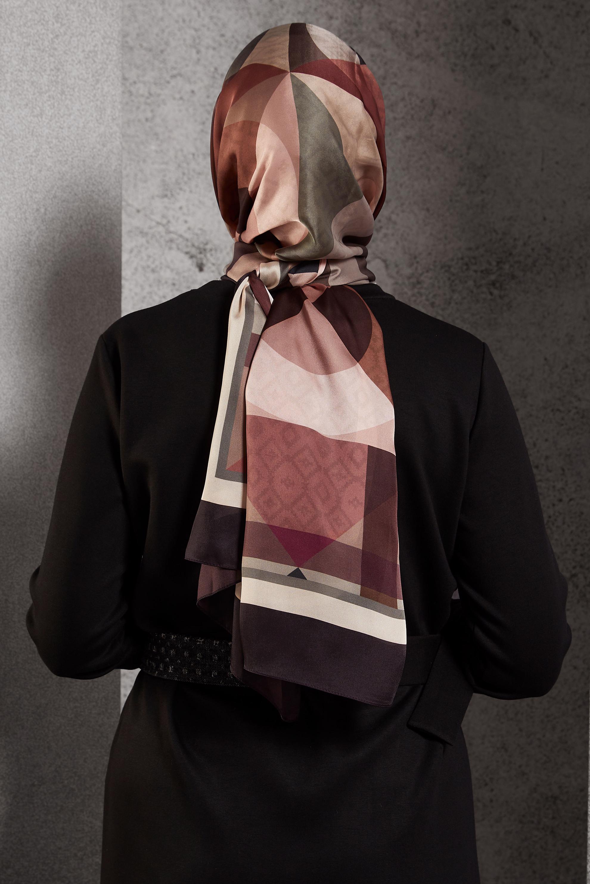 Tesettür giyim KAHVE ALVİNA GEOMETRİK DESEN ŞAL 8513