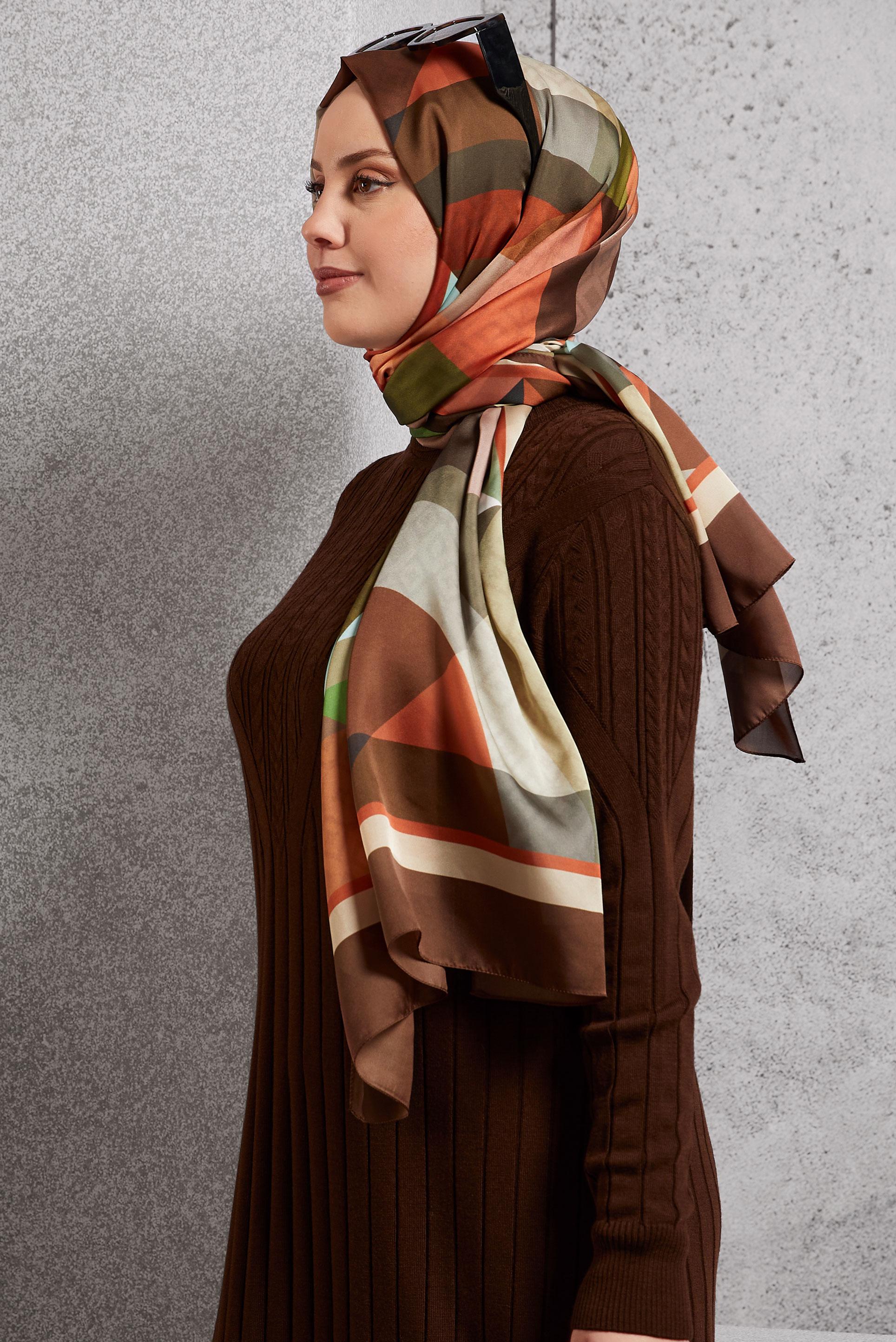 Tesettür giyim KAHVE ALVİNA GEOMETRİK DESEN ŞAL 8513