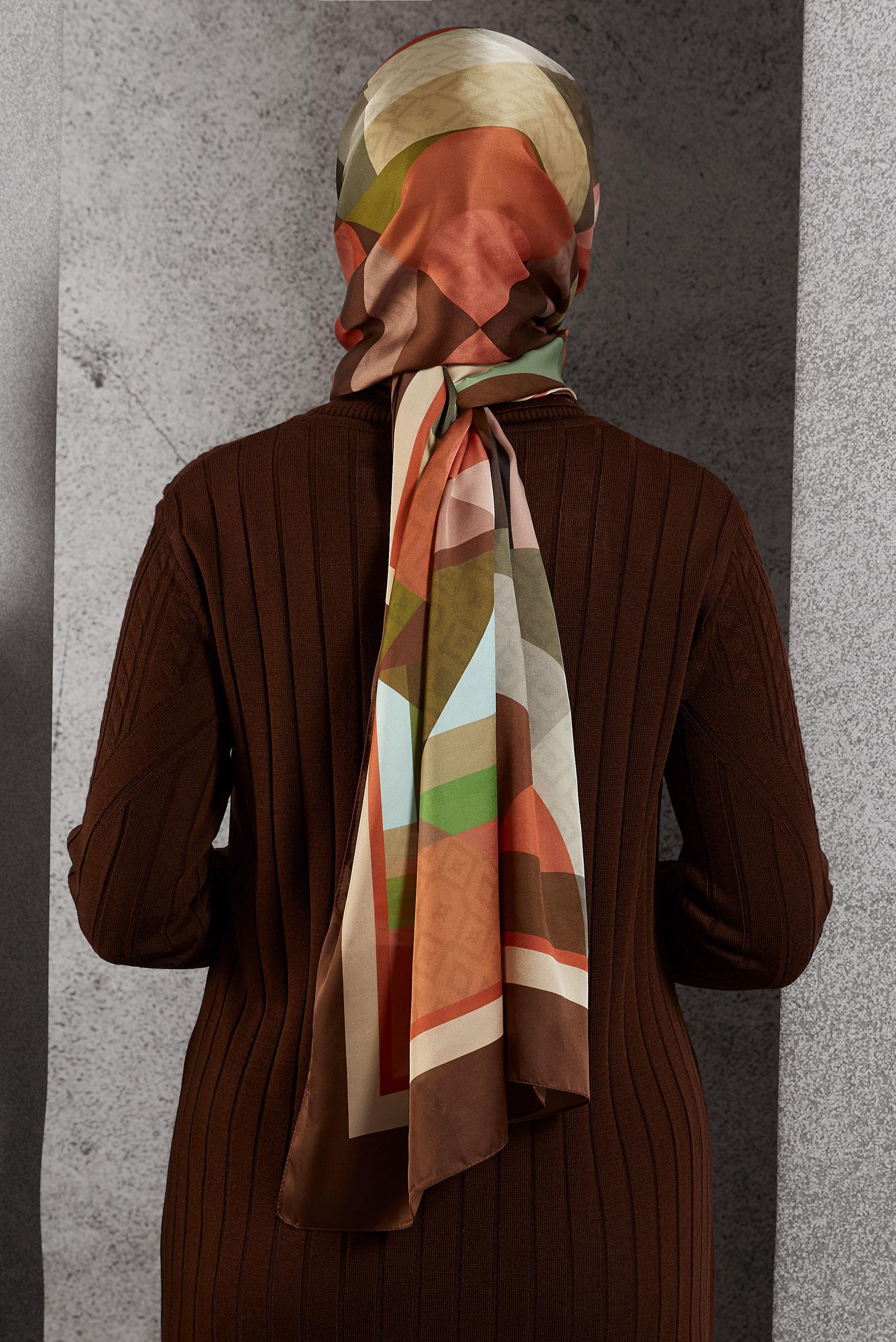 Tesettür giyim KAHVE ALVİNA GEOMETRİK DESEN ŞAL 8513