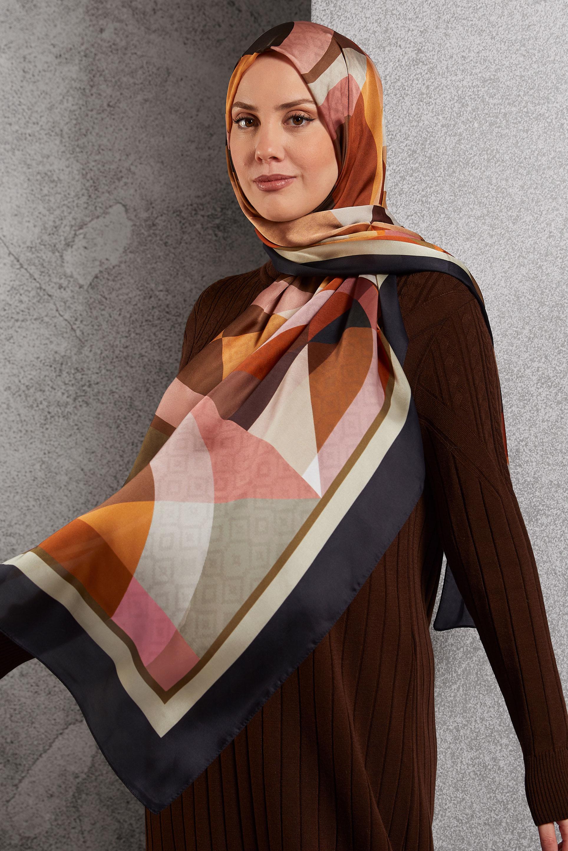 Tesettür giyim VİZON ALVİNA GEOMETRİK DESEN ŞAL 8513