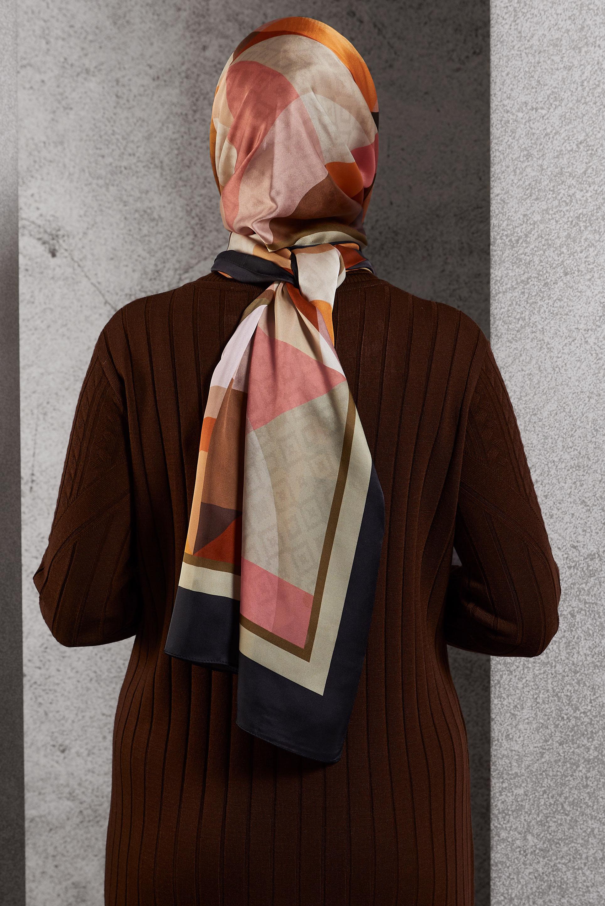 Tesettür giyim VİZON ALVİNA GEOMETRİK DESEN ŞAL 8513