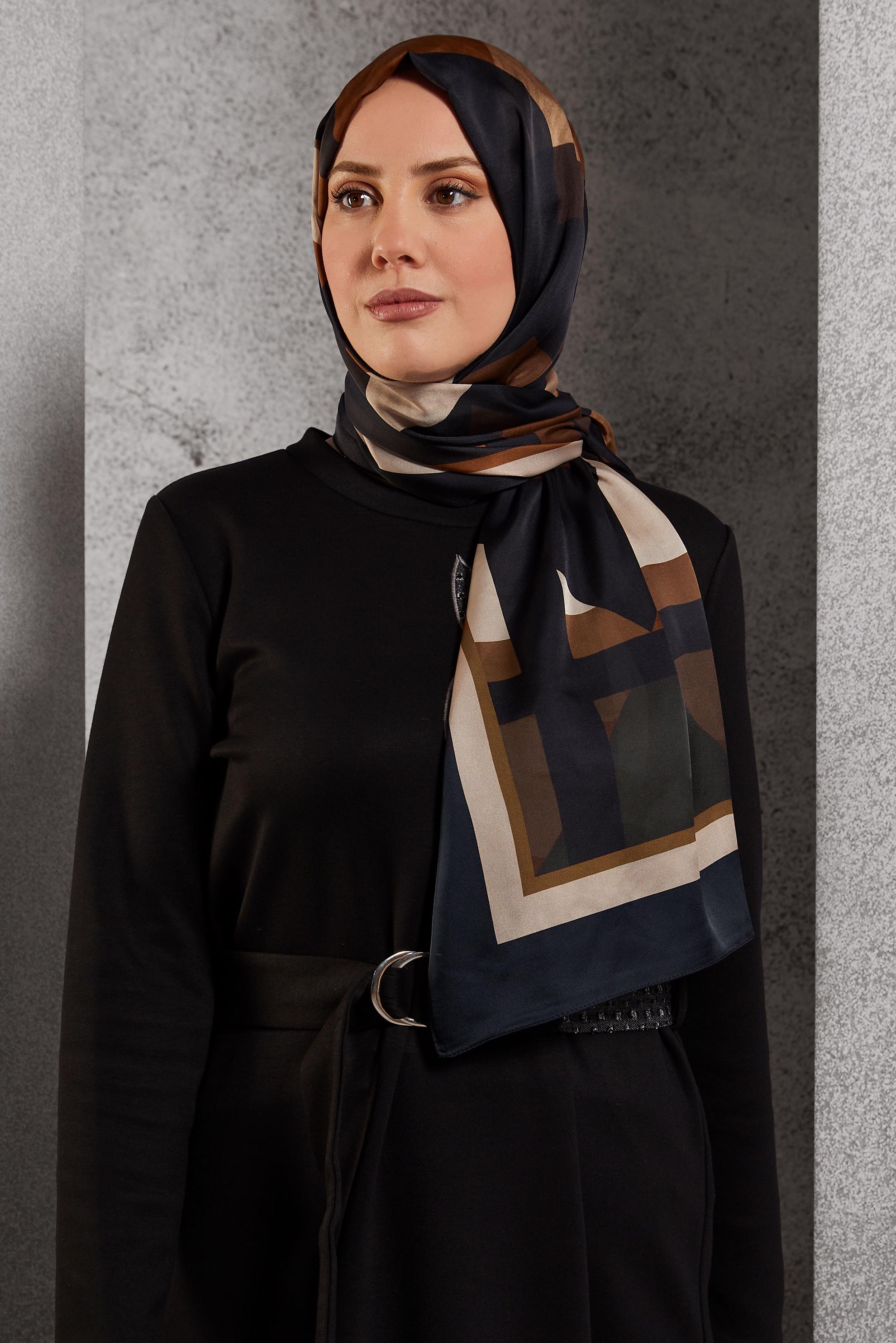 Tesettür giyim LACİVERT ALVİNA GEOMETRİK DESEN ŞAL 8513