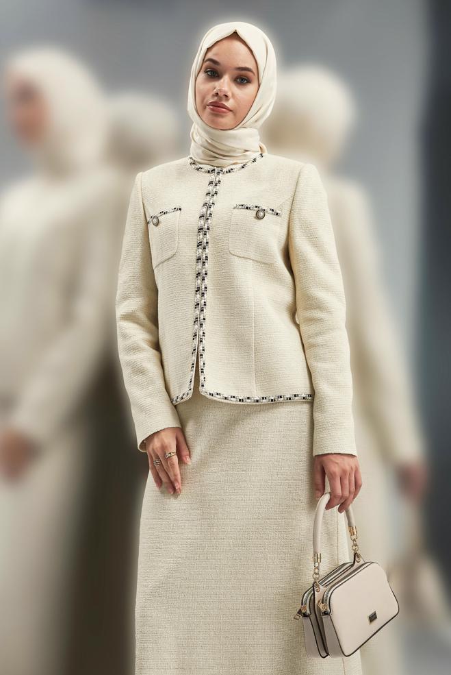 Vêtements hijab ÉCRUE COSTUME À JUPE 30501 - ALVİNA