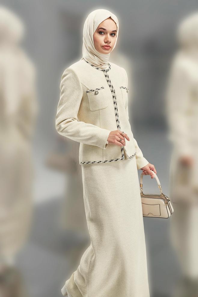 Vêtements hijab ÉCRUE COSTUME À JUPE 30501 - ALVİNA