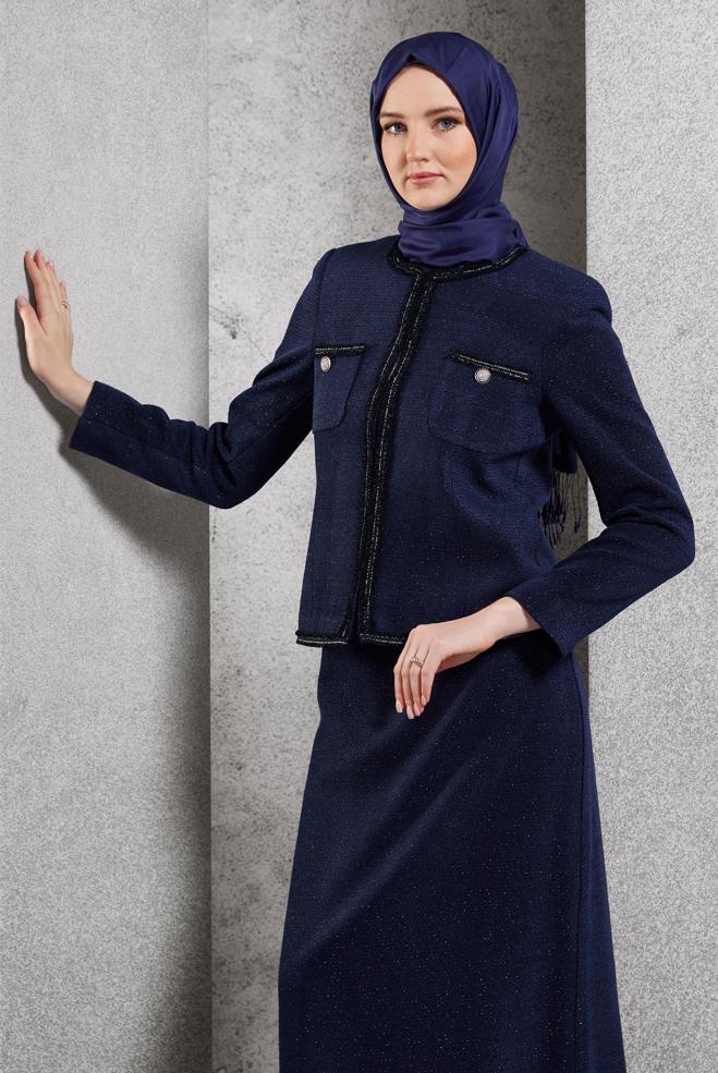 Vêtements hijab BLEU MARINE COSTUME À JUPE 30501 - ALVİNA