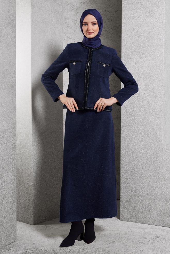 Vêtements hijab BLEU MARINE COSTUME À JUPE 30501 - ALVİNA