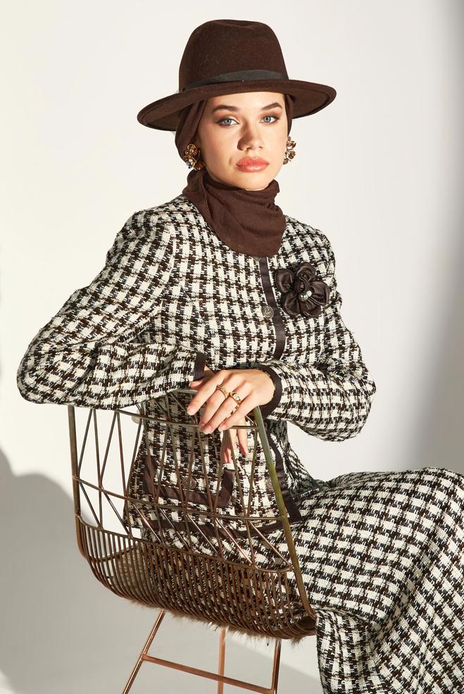 Vêtements hijab BRUN COSTUME JUPE AVEC BROCHE 30502 - ALVİNA