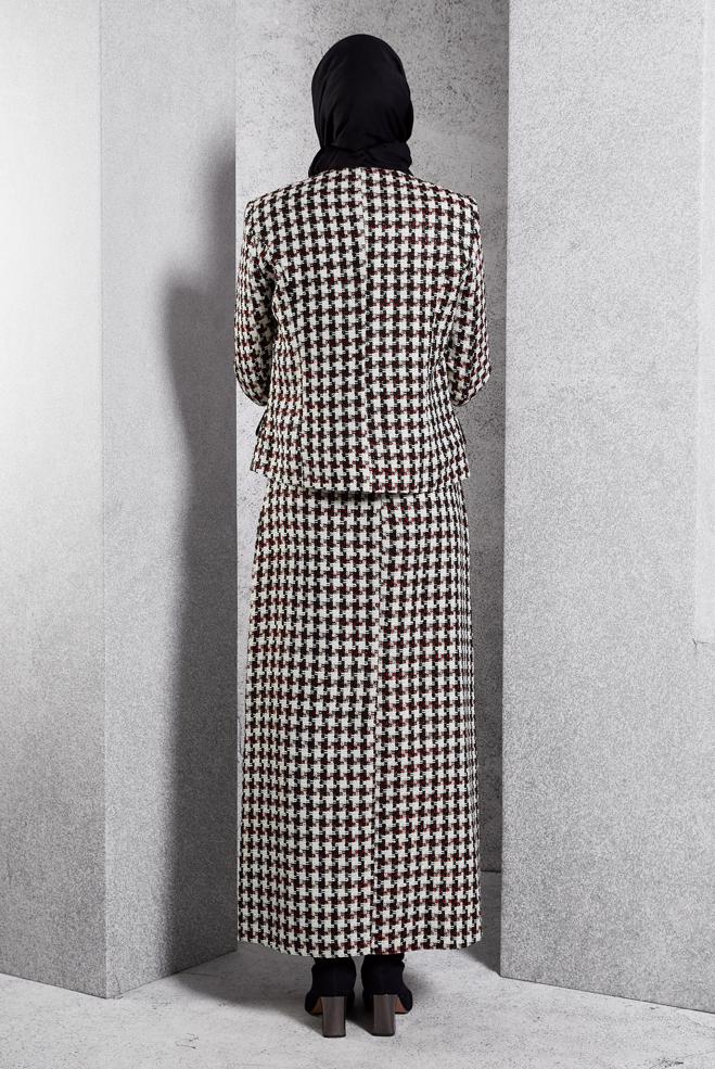 Hijab clothing BLACK SKIRTED SUIT WITH BROOCH 30502 - ALVİNA