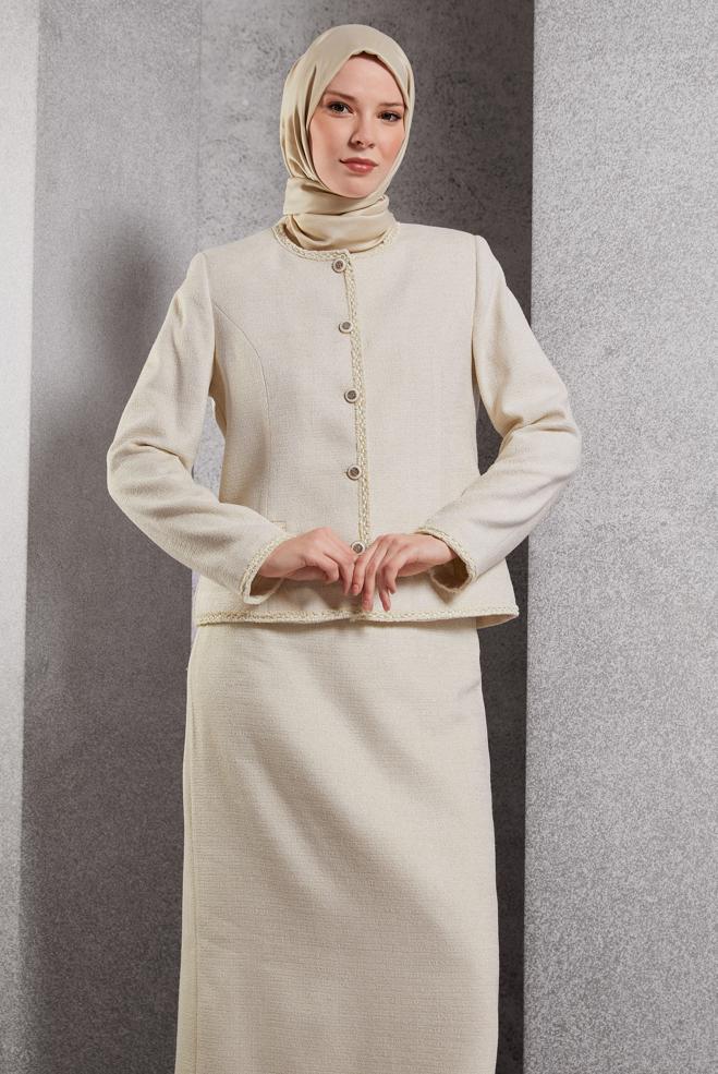 Vêtements hijab ÉCRUE COSTUME À JUPE EN TWEED 30503 - ALVİNA