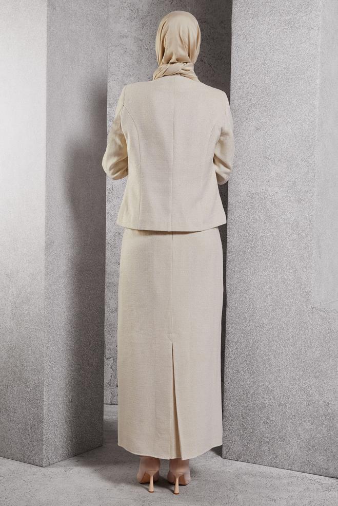 Vêtements hijab ÉCRUE COSTUME À JUPE EN TWEED 30503 - ALVİNA