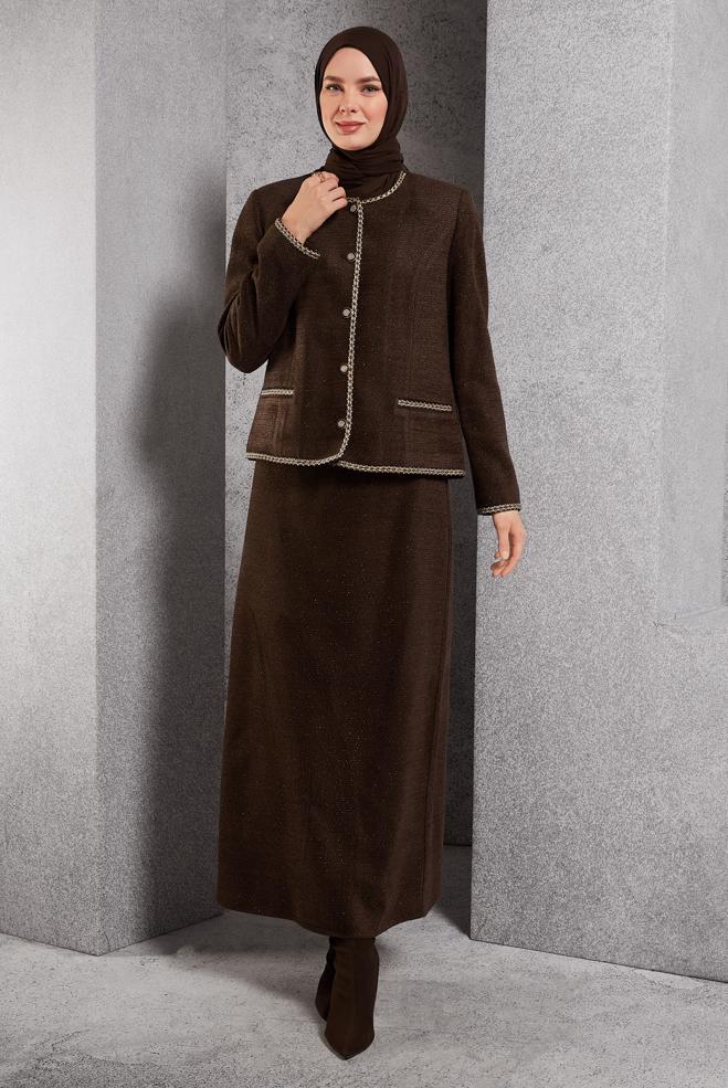 Hijab clothing BROWN TWEED SKIRTED SUIT 30503 - ALVİNA