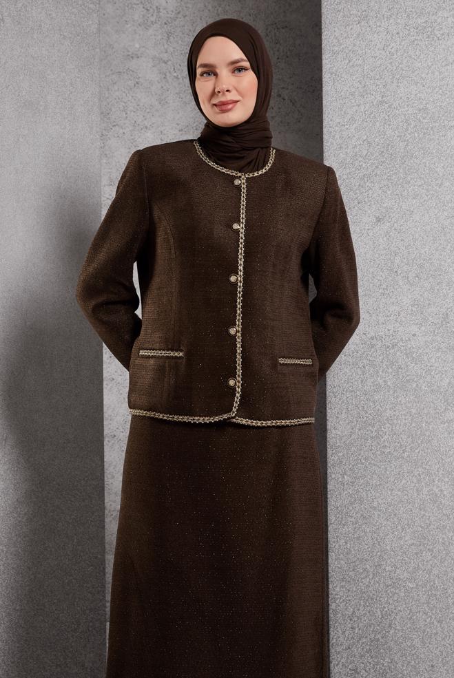 Hijab clothing BROWN TWEED SKIRTED SUIT 30503 - ALVİNA