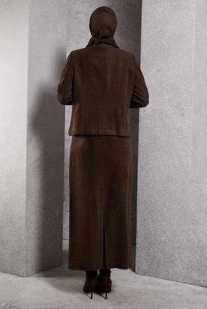 Hijab clothing BROWN TWEED SKIRTED SUIT 30503 - ALVİNA