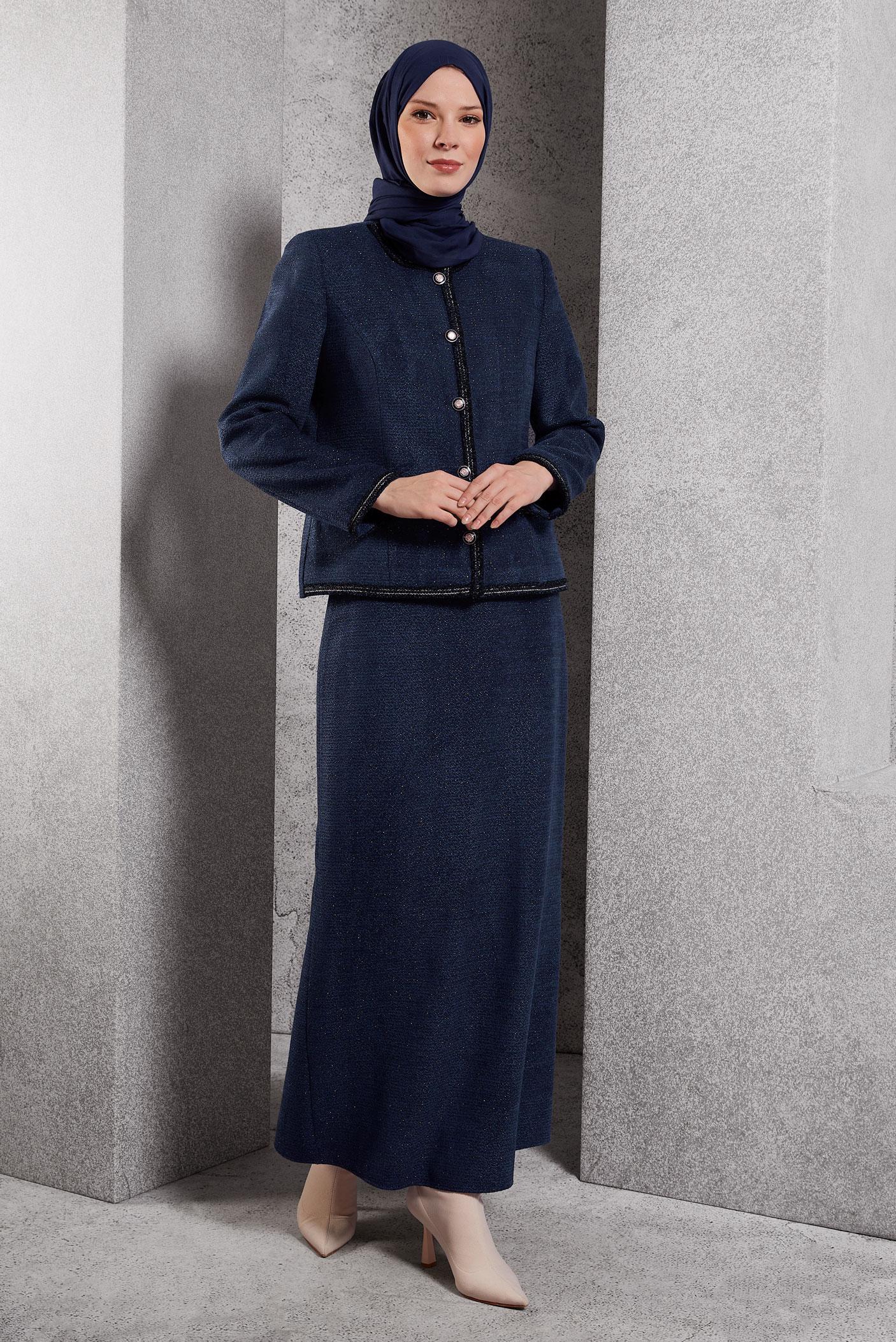 Tesettür giyim LACİVERT ETEKLİ TÜVİT TAKIM 30503