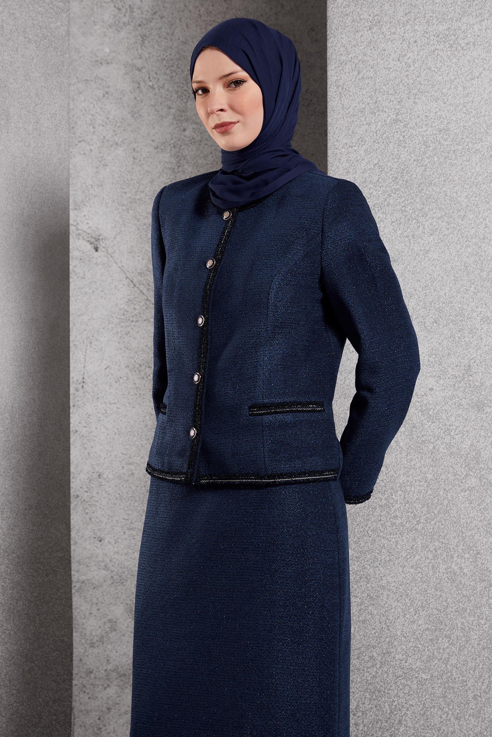 Tesettür giyim LACİVERT ETEKLİ TÜVİT TAKIM 30503
