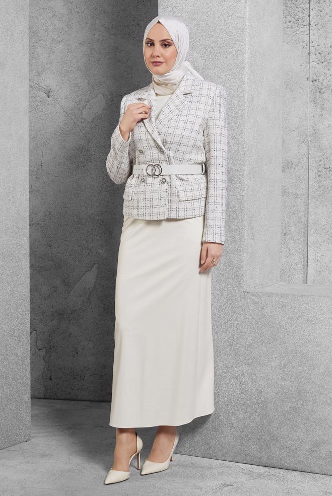 Hijab clothing WHITE BELTED SKIRTED SUIT 30505 - ALVİNA