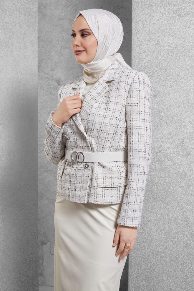 Hijab clothing WHITE BELTED SKIRTED SUIT 30505 - ALVİNA