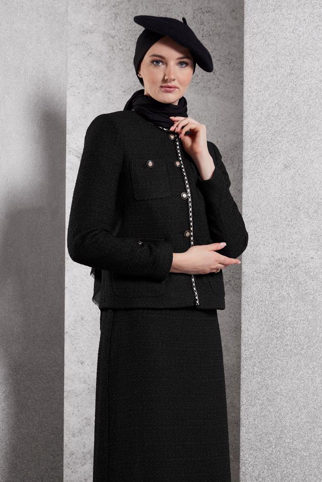 Hijab clothing BLACK BUTTONED SKIRTED SUIT 30506 - ALVİNA