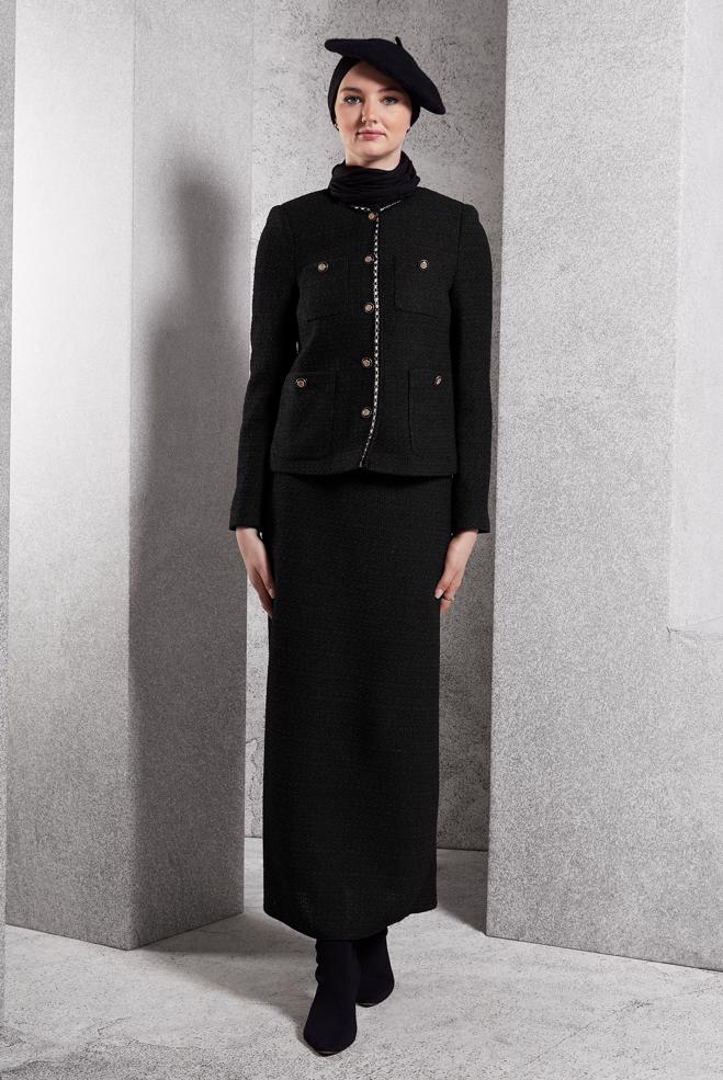 Hijab clothing BLACK BUTTONED SKIRTED SUIT 30506 - ALVİNA