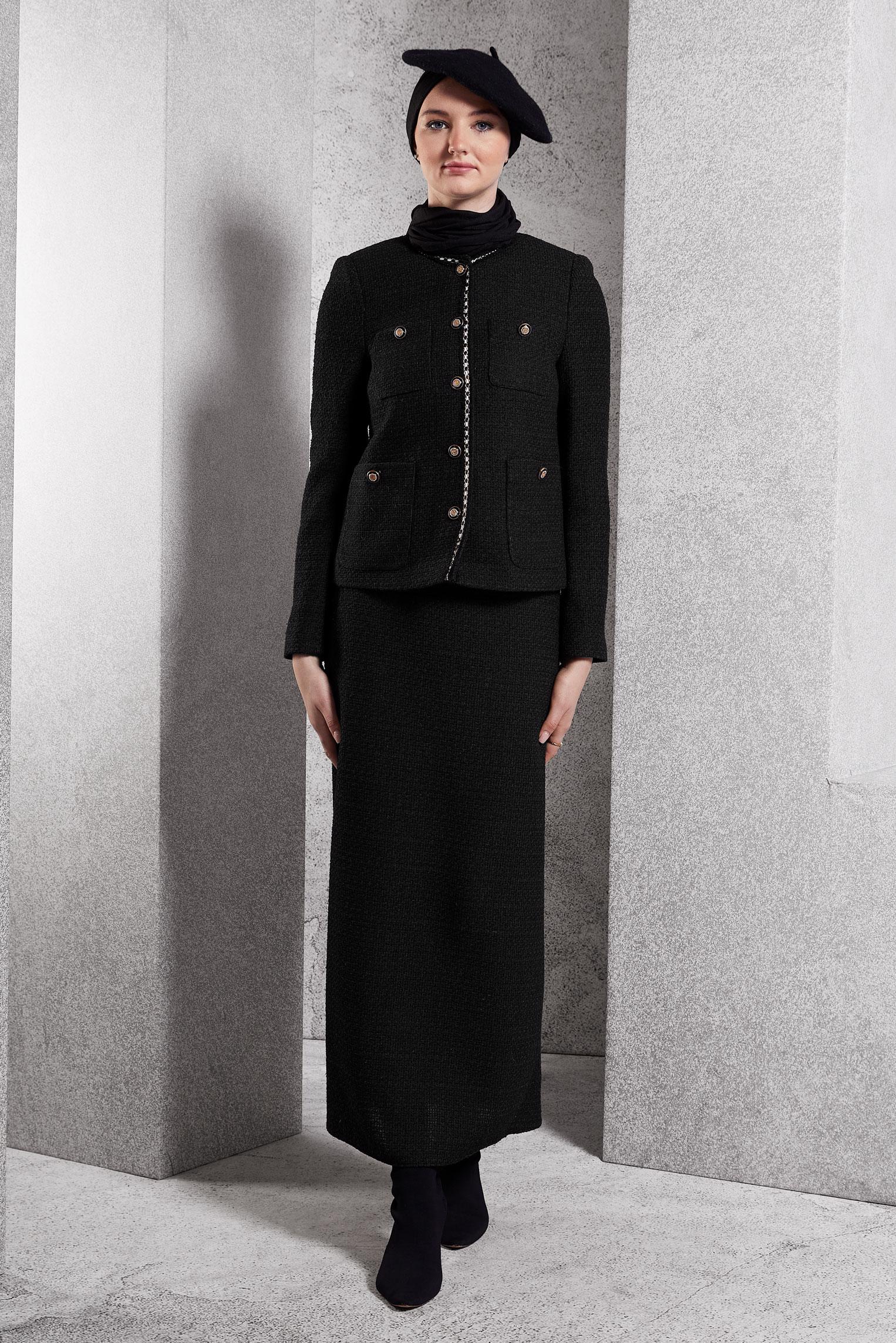 Tesettür giyim SİYAH DÜĞMELİ ETEKLİ TAKIM 30506