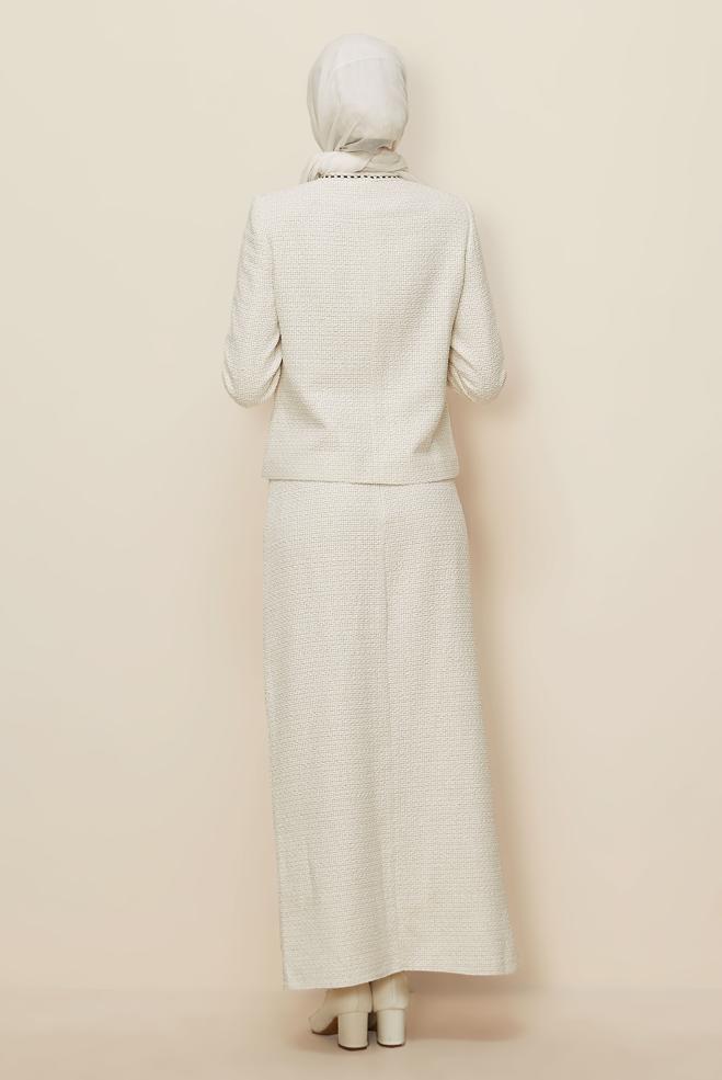 Tesettür giyim BEYAZ DÜĞMELİ ETEKLİ TAKIM 30506 - ALVİNA