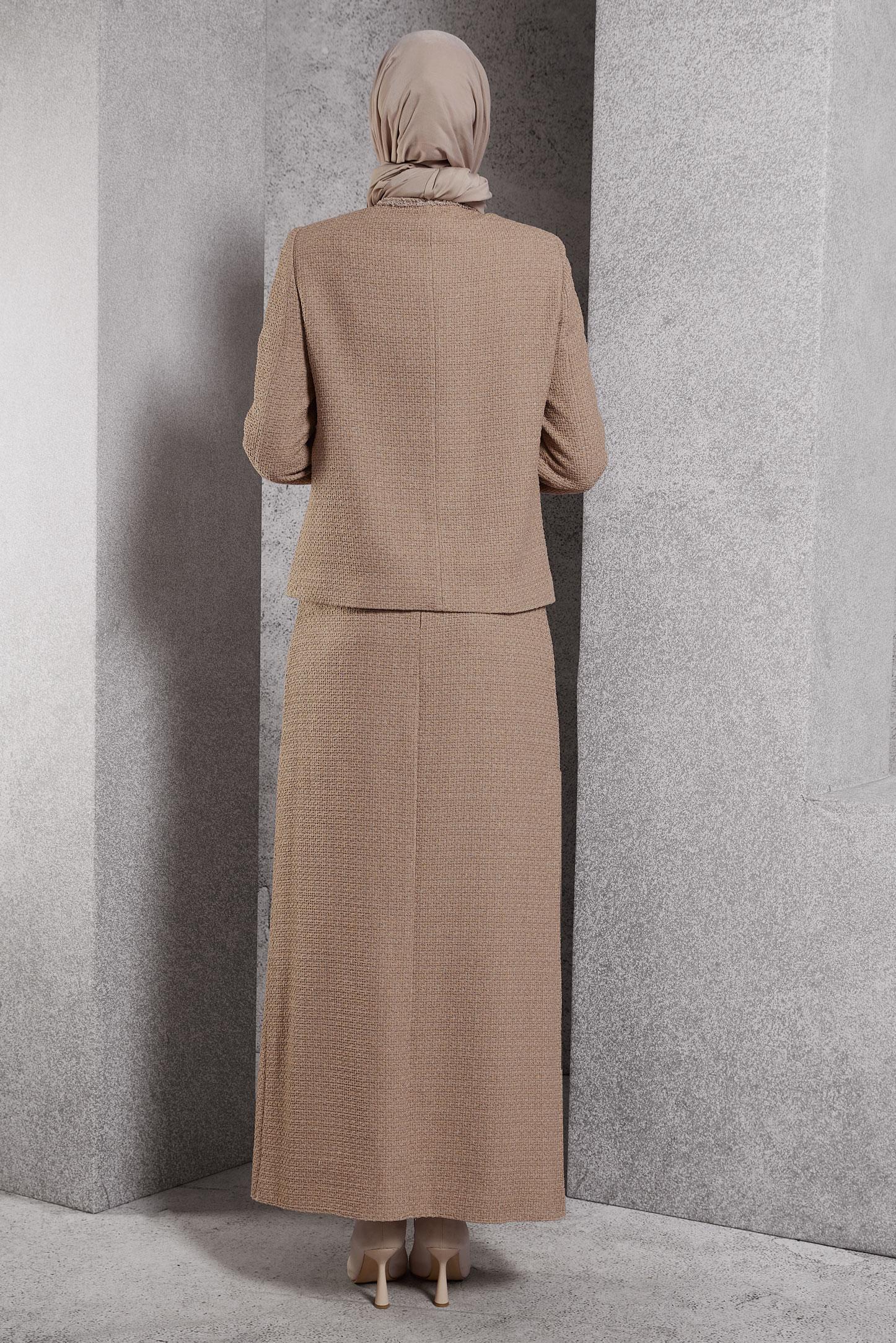 Tesettür giyim KAHVE DÜĞMELİ ETEKLİ TAKIM 30506