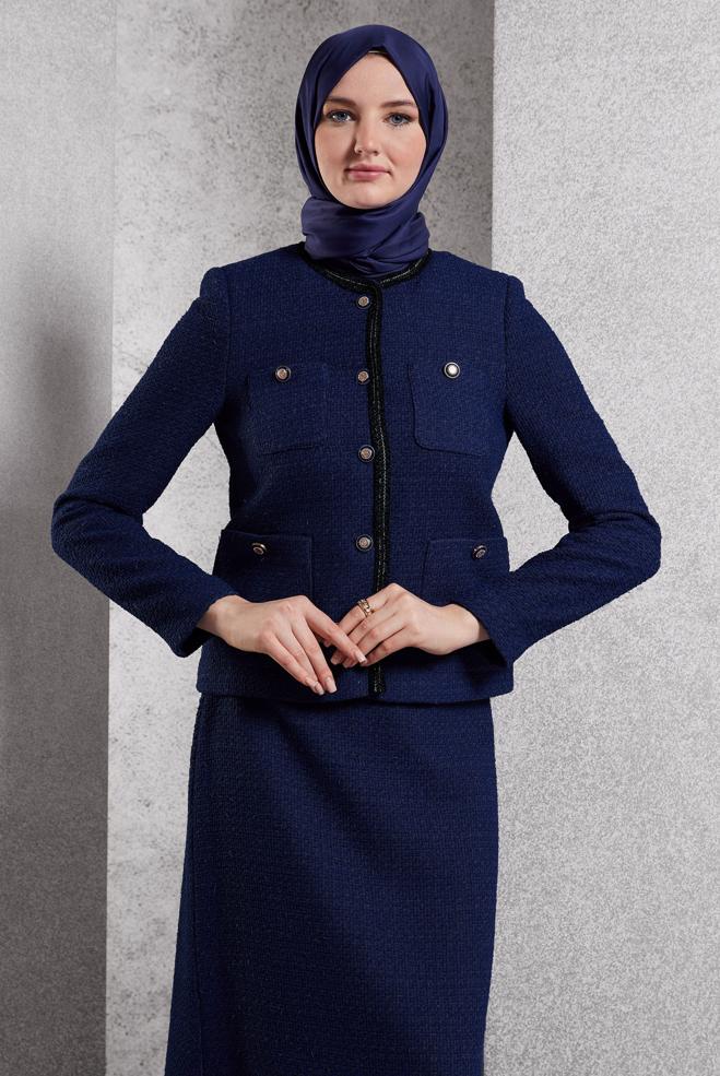 Vêtements hijab BLEU MARINE COSTUME À JUPE BOUTONNEE 30506 - ALVİNA