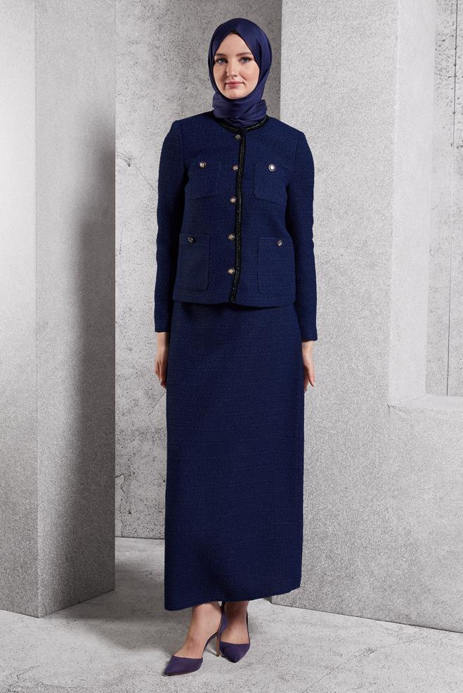 Vêtements hijab BLEU MARINE COSTUME À JUPE BOUTONNEE 30506 - ALVİNA