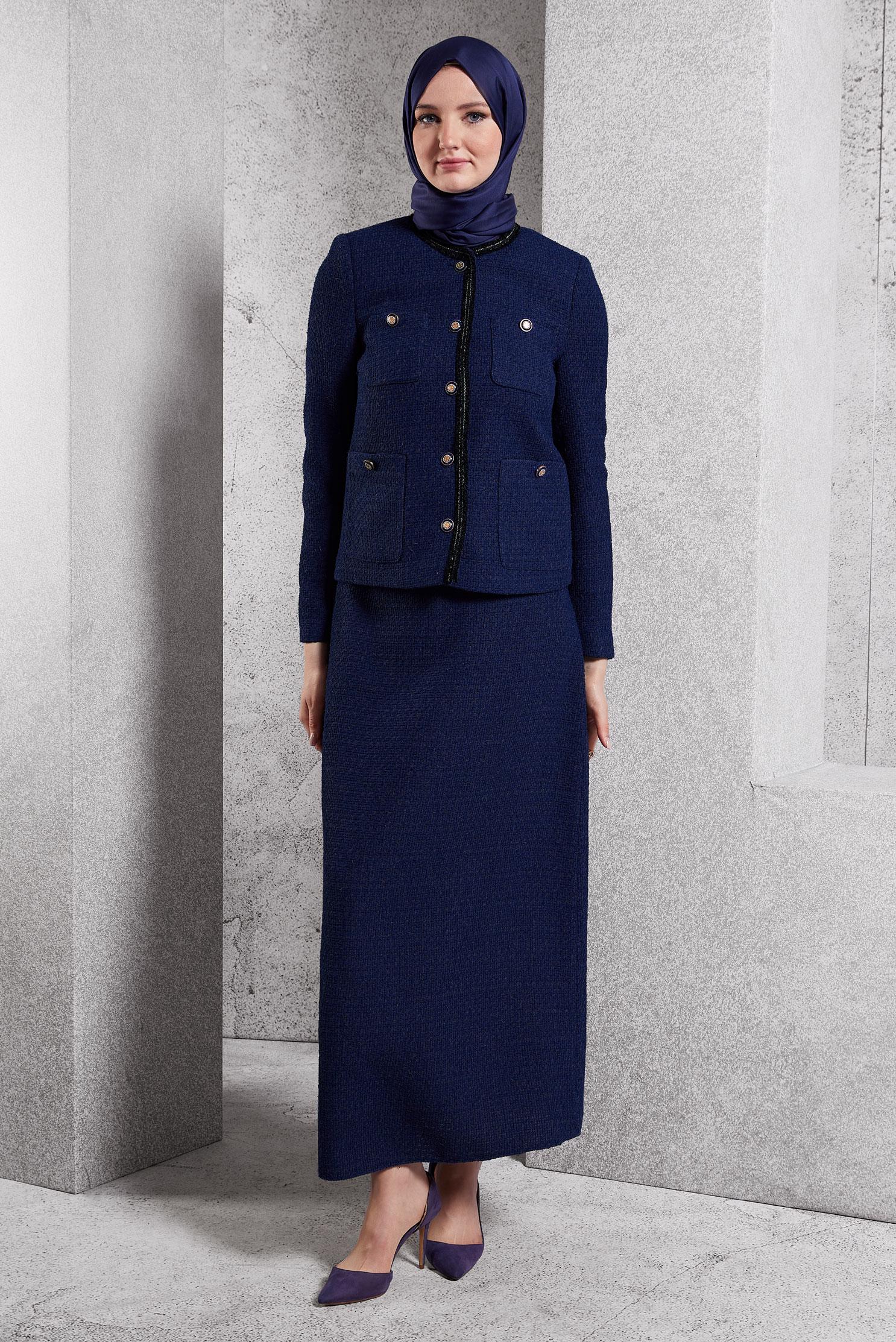 Vêtements hijab BLEU MARINE COSTUME À JUPE BOUTONNEE 30506